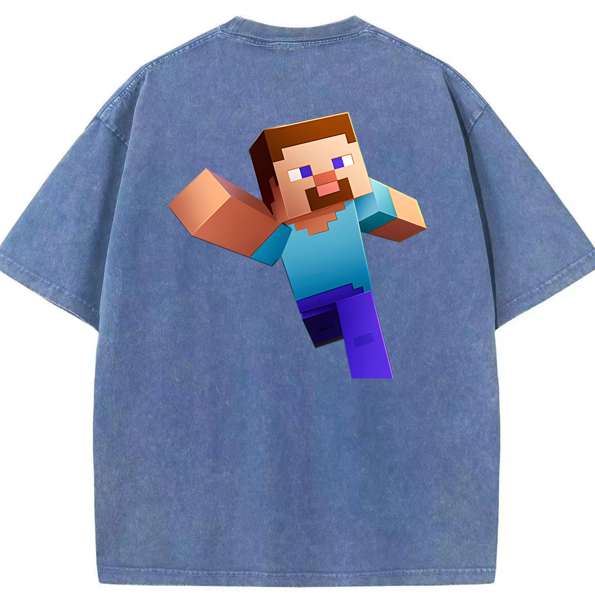 （画像用） マインクラフト ブロックの世界 Minecraft MC Block world 綿100% ヴィンテージ風 半袖Tシャツ（背面プリント）