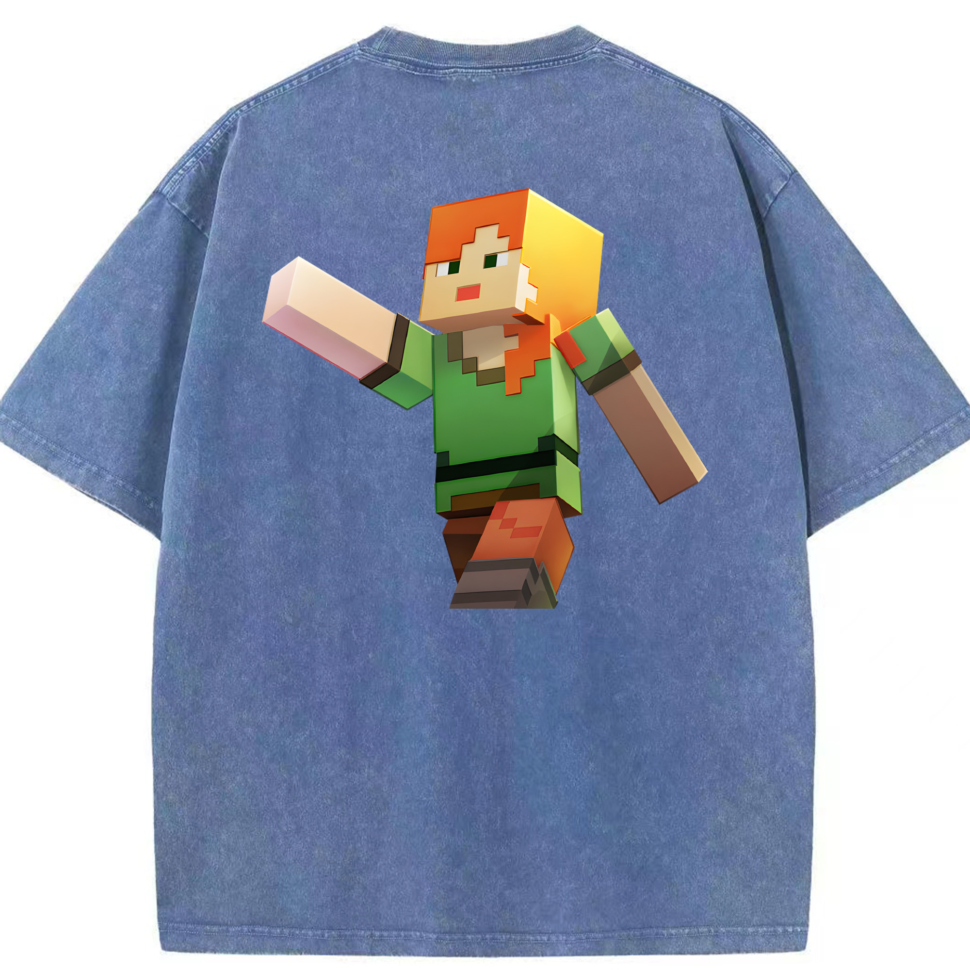 （画像用） マインクラフト ブロックの世界 Minecraft MC Block world 綿100% ヴィンテージ風 半袖Tシャツ（背面プリント）