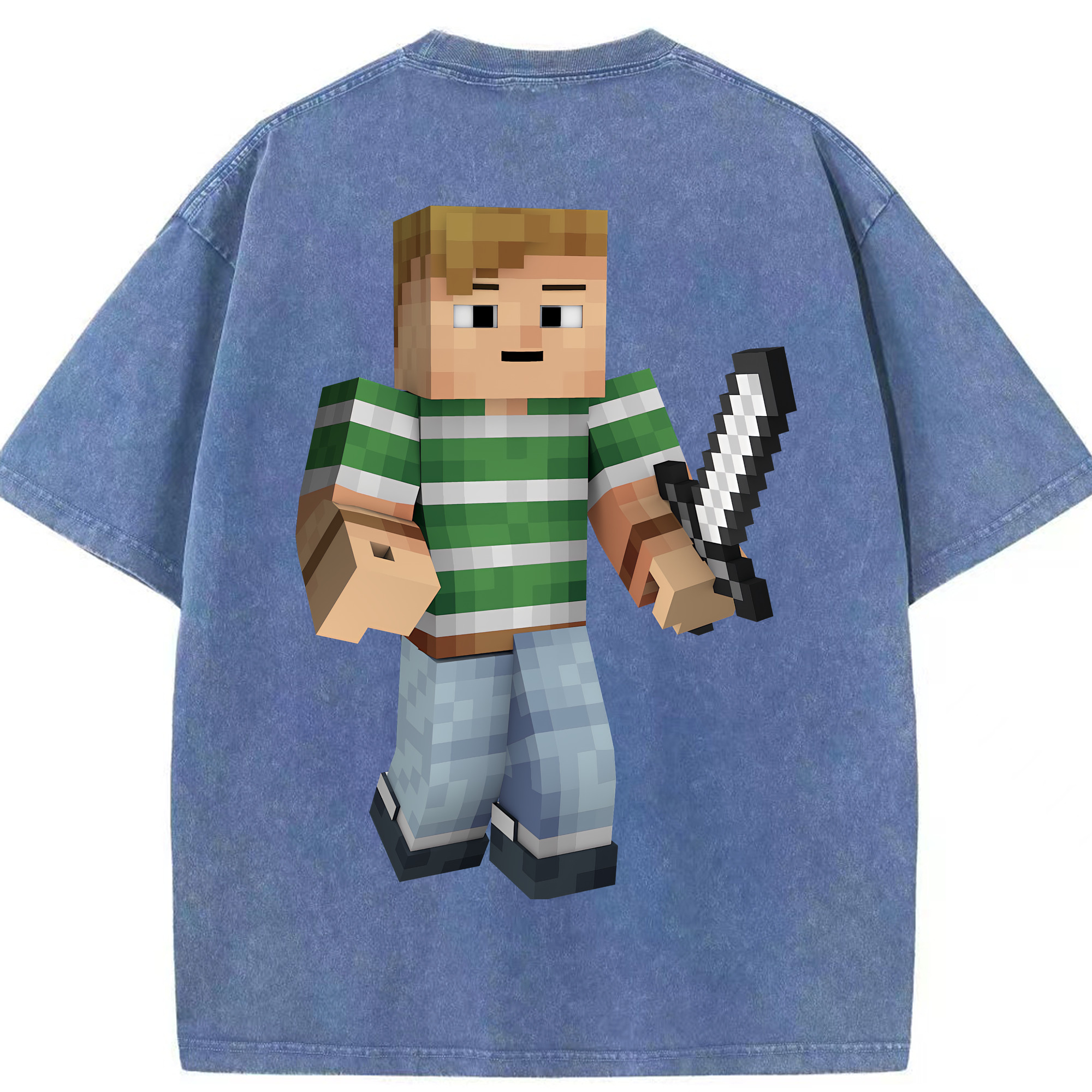 （画像用） マインクラフト ブロックの世界 Minecraft MC Block world 綿100% ヴィンテージ風 半袖Tシャツ（背面プリント）