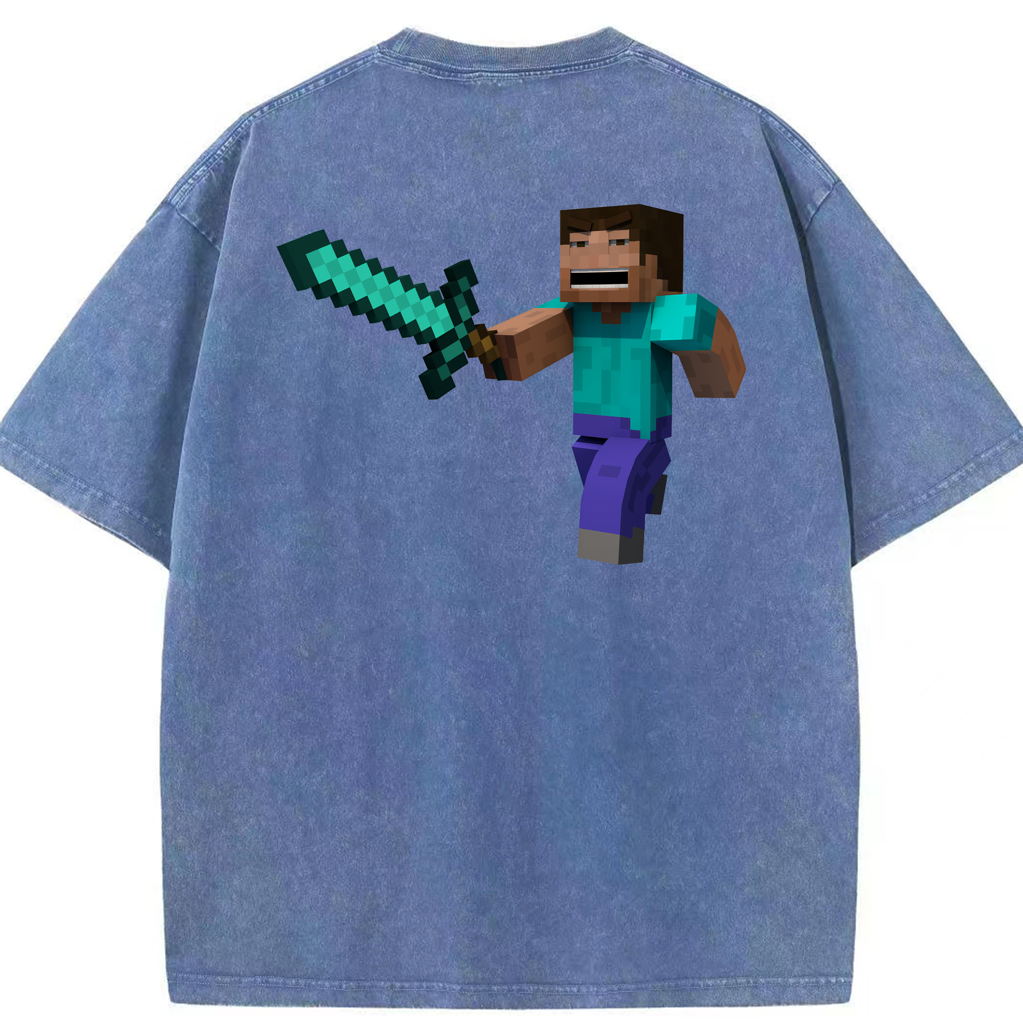 （画像用） マインクラフト ブロックの世界 Minecraft MC Block world 綿100% ヴィンテージ風 半袖Tシャツ（背面プリント）