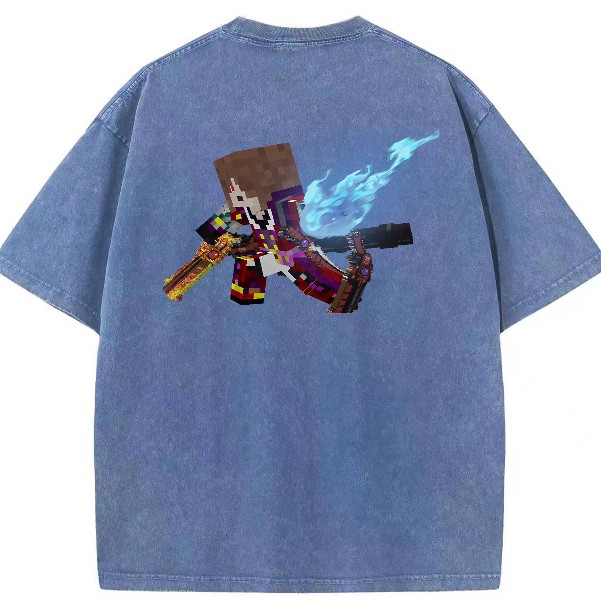 （画像用） マインクラフト ブロックの世界 Minecraft MC Block world 綿100% ヴィンテージ風 半袖Tシャツ（背面プリント）