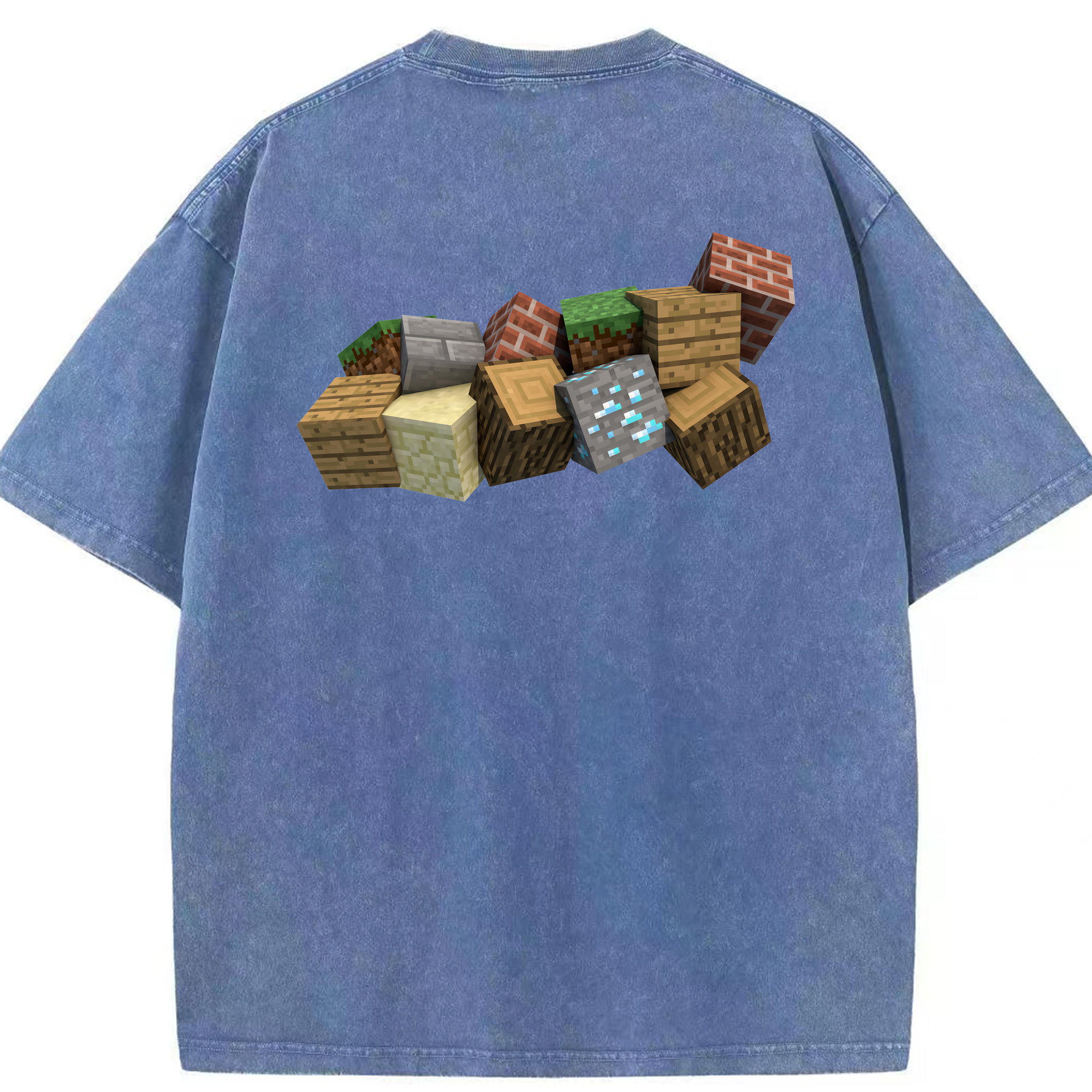 （画像用） マインクラフト ブロックの世界 Minecraft MC Block world 綿100% ヴィンテージ風 半袖Tシャツ（背面プリント）