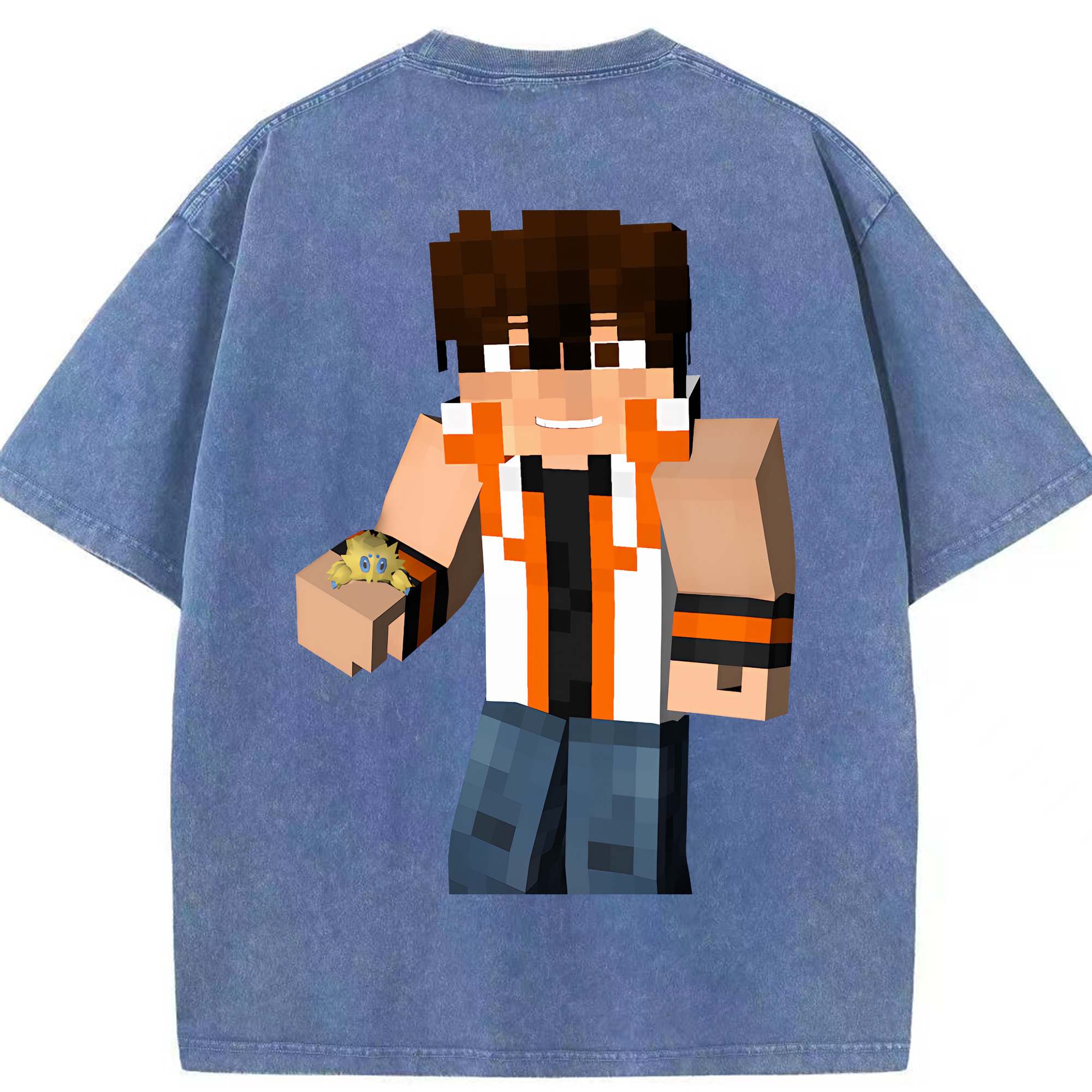 （画像用） マインクラフト ブロックの世界 Minecraft MC Block world 綿100% ヴィンテージ風 半袖Tシャツ（背面プリント）