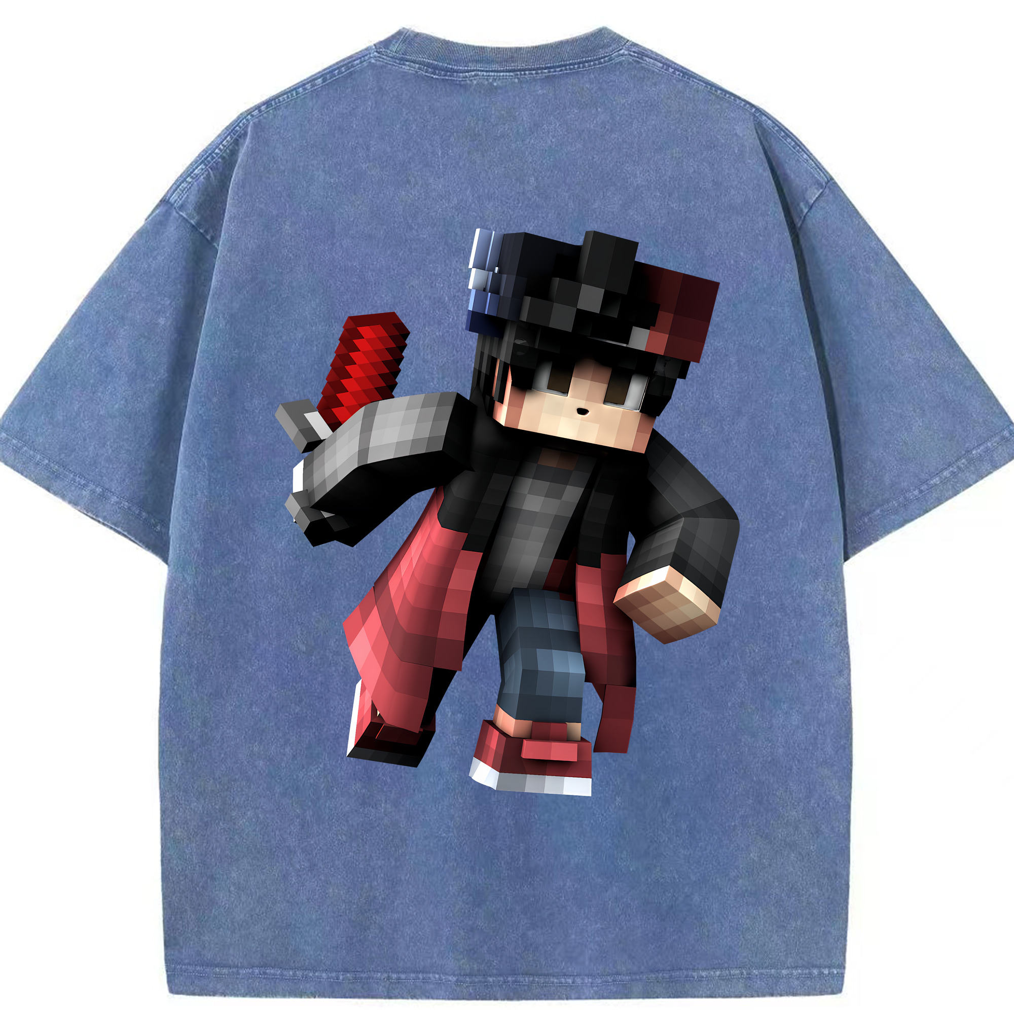 （画像用） マインクラフト ブロックの世界 Minecraft MC Block world 綿100% ヴィンテージ風 半袖Tシャツ（背面プリント）