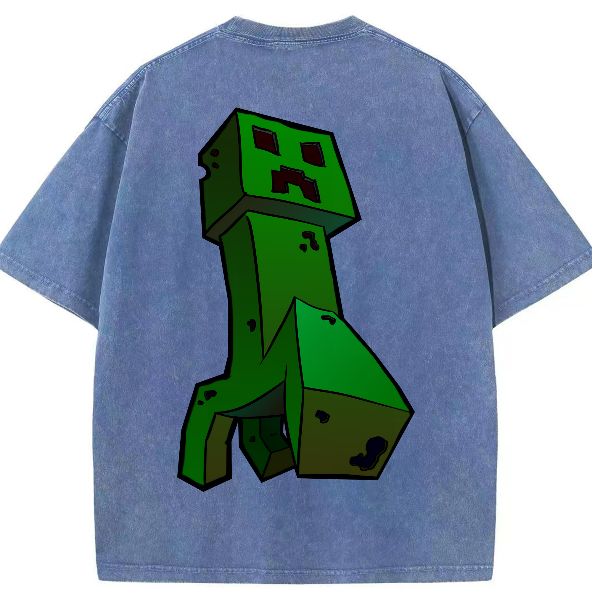 （画像用） マインクラフト ブロックの世界 Minecraft MC Block world 綿100% ヴィンテージ風 半袖Tシャツ（背面プリント）