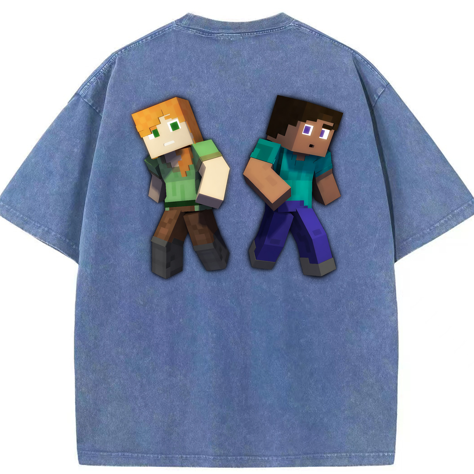 （画像用） マインクラフト ブロックの世界 Minecraft MC Block world 綿100% ヴィンテージ風 半袖Tシャツ（背面プリント）
