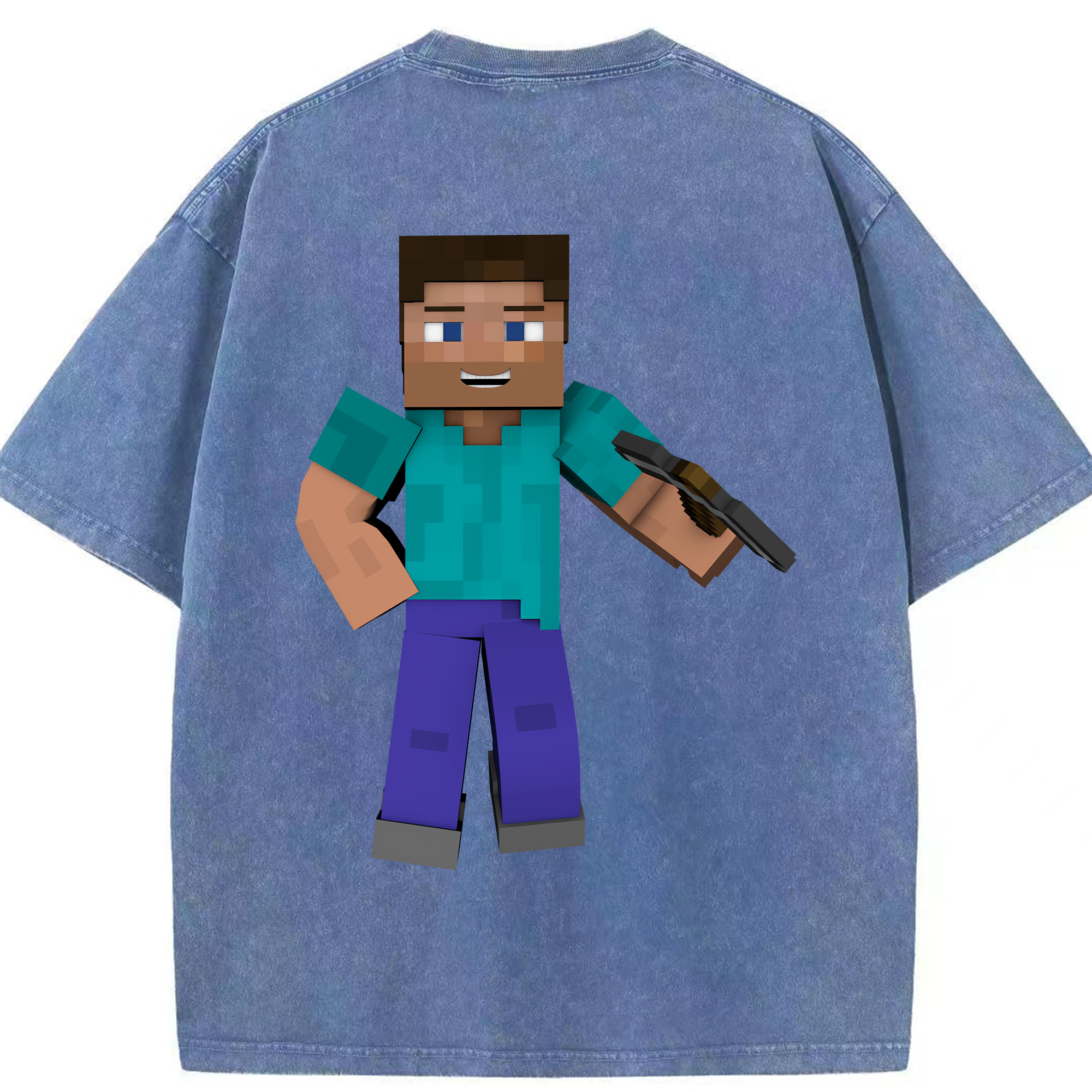 （画像用） マインクラフト ブロックの世界 Minecraft MC Block world 綿100% ヴィンテージ風 半袖Tシャツ（背面プリント）