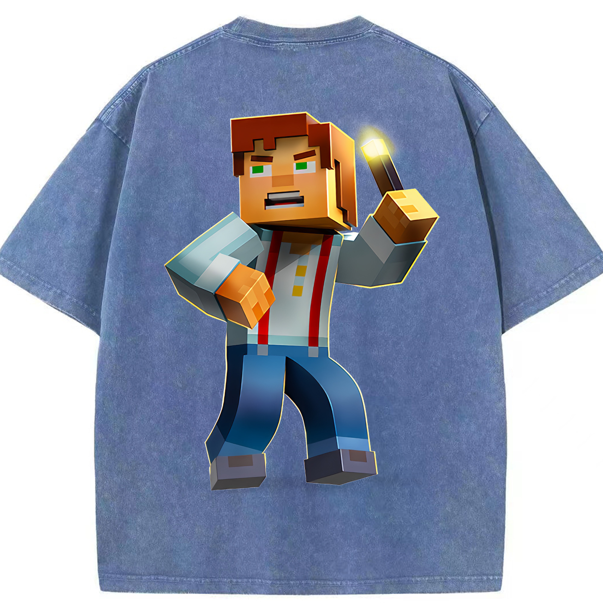 （画像用） マインクラフト ブロックの世界 Minecraft MC Block world 綿100% ヴィンテージ風 半袖Tシャツ（背面プリント）