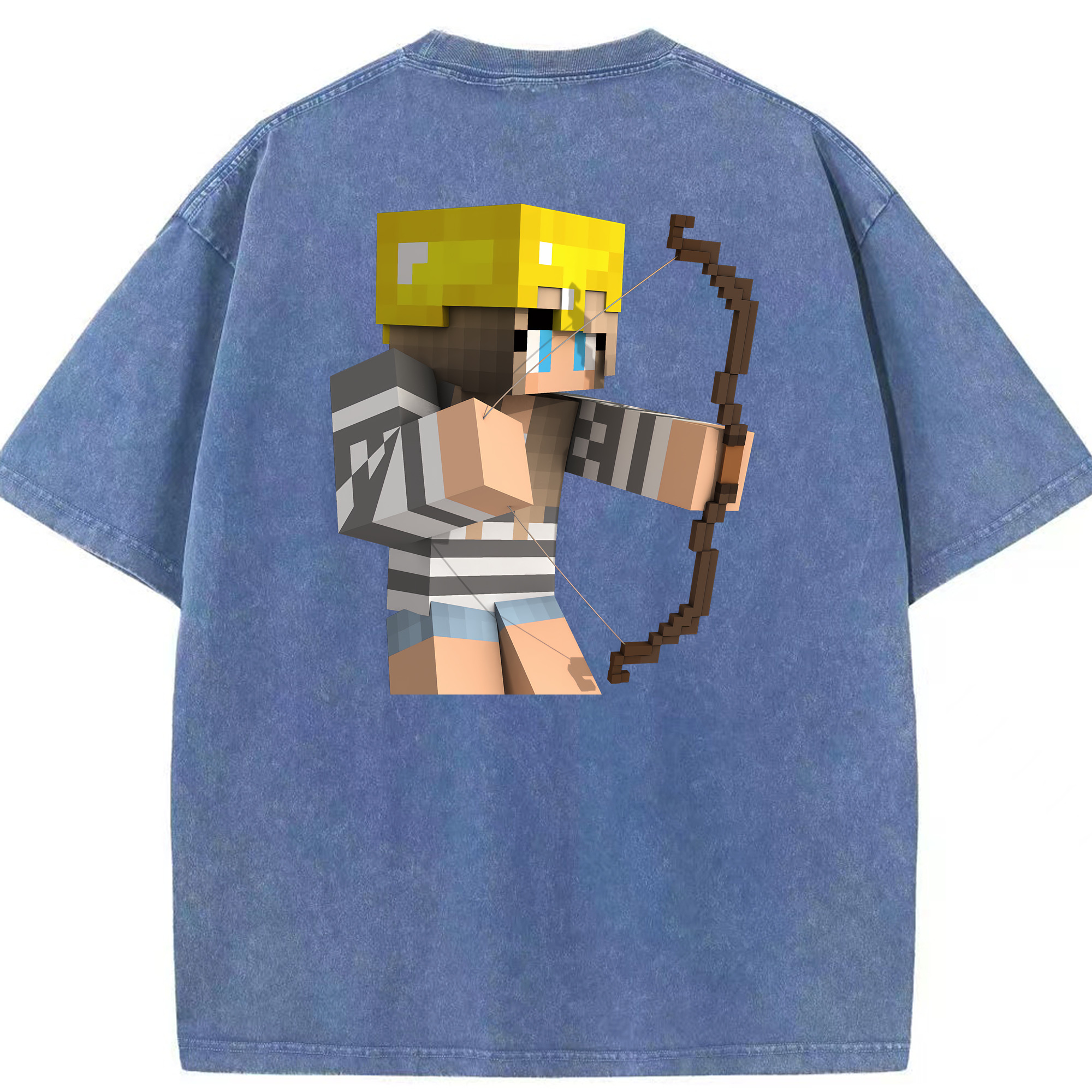 （画像用） マインクラフト ブロックの世界 Minecraft MC Block world 綿100% ヴィンテージ風 半袖Tシャツ（背面プリント）