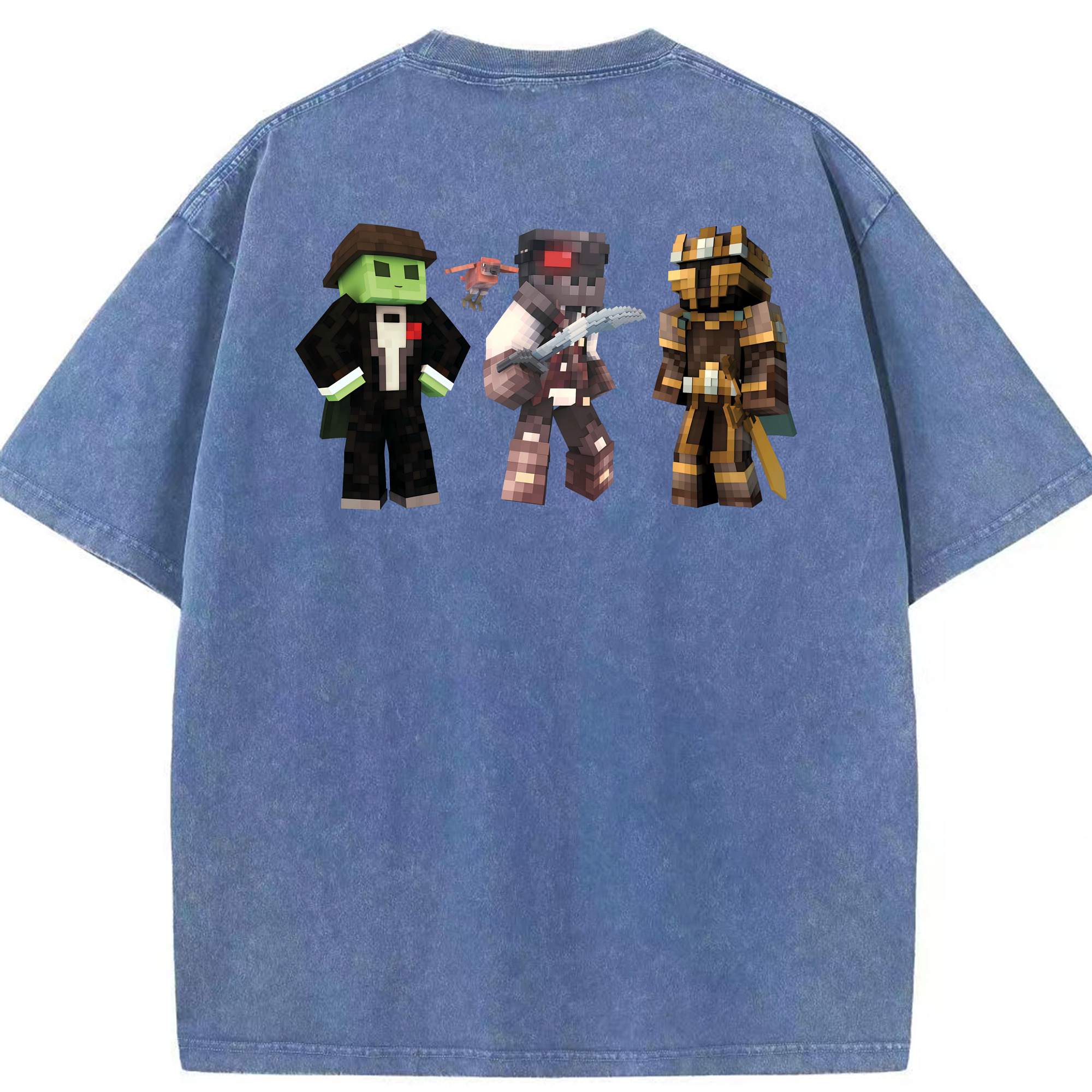 （画像用） マインクラフト ブロックの世界 Minecraft MC Block world 綿100% ヴィンテージ風 半袖Tシャツ（背面プリント）