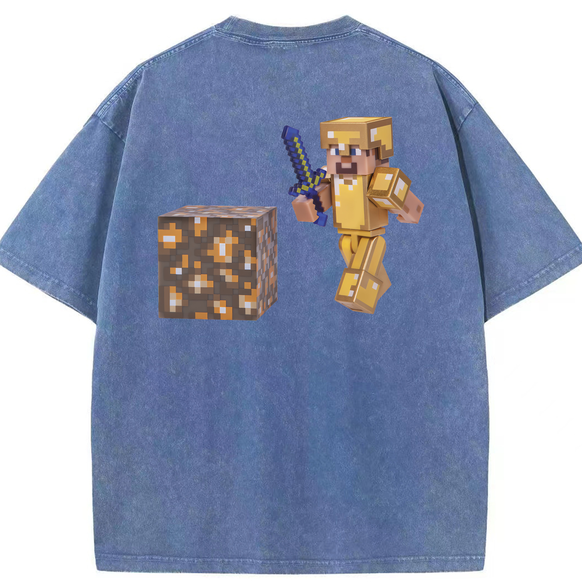 （画像用） マインクラフト ブロックの世界 Minecraft MC Block world 綿100% ヴィンテージ風 半袖Tシャツ（背面プリント）