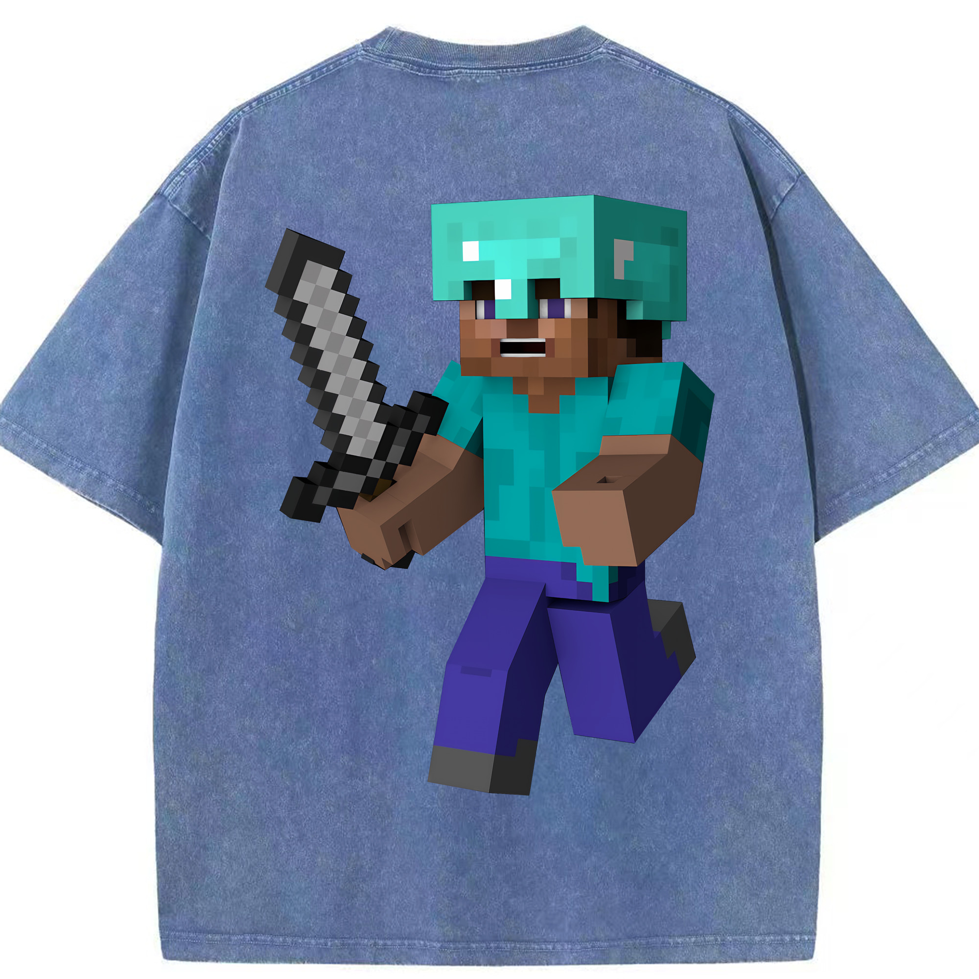 （画像用） マインクラフト ブロックの世界 Minecraft MC Block world 綿100% ヴィンテージ風 半袖Tシャツ（背面プリント）