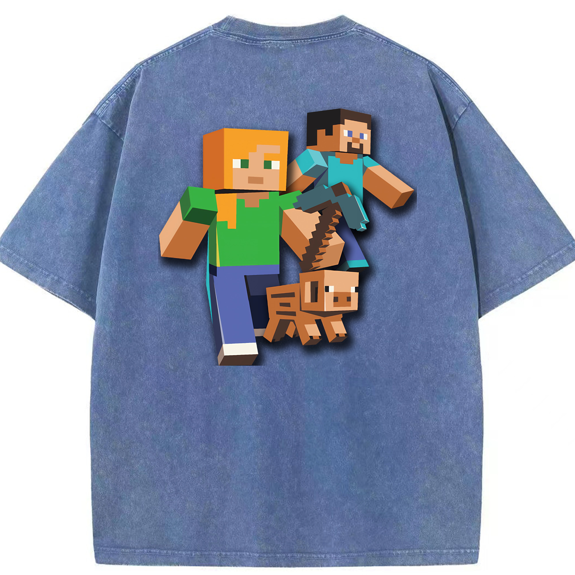 （画像用） マインクラフト ブロックの世界 Minecraft MC Block world 綿100% ヴィンテージ風 半袖Tシャツ（背面プリント）