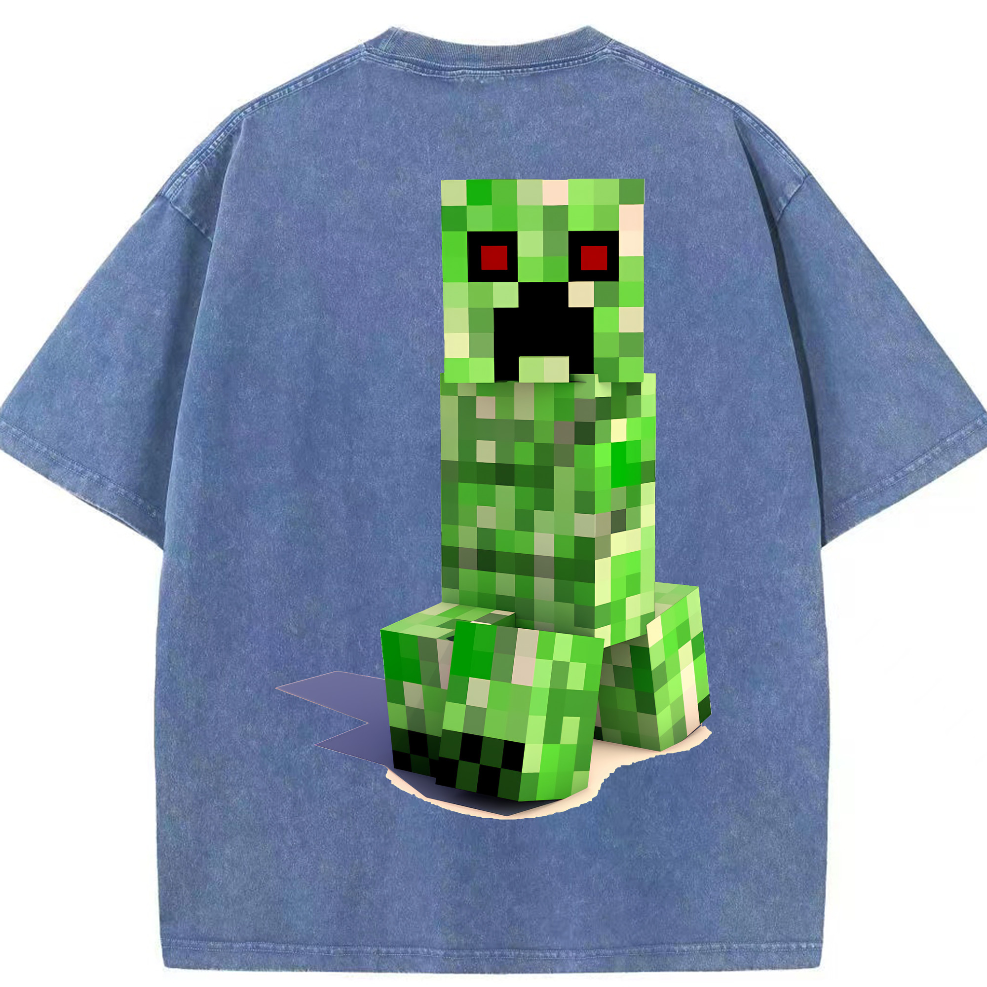 （画像用） マインクラフト ブロックの世界 Minecraft MC Block world 綿100% ヴィンテージ風 半袖Tシャツ（背面プリント）