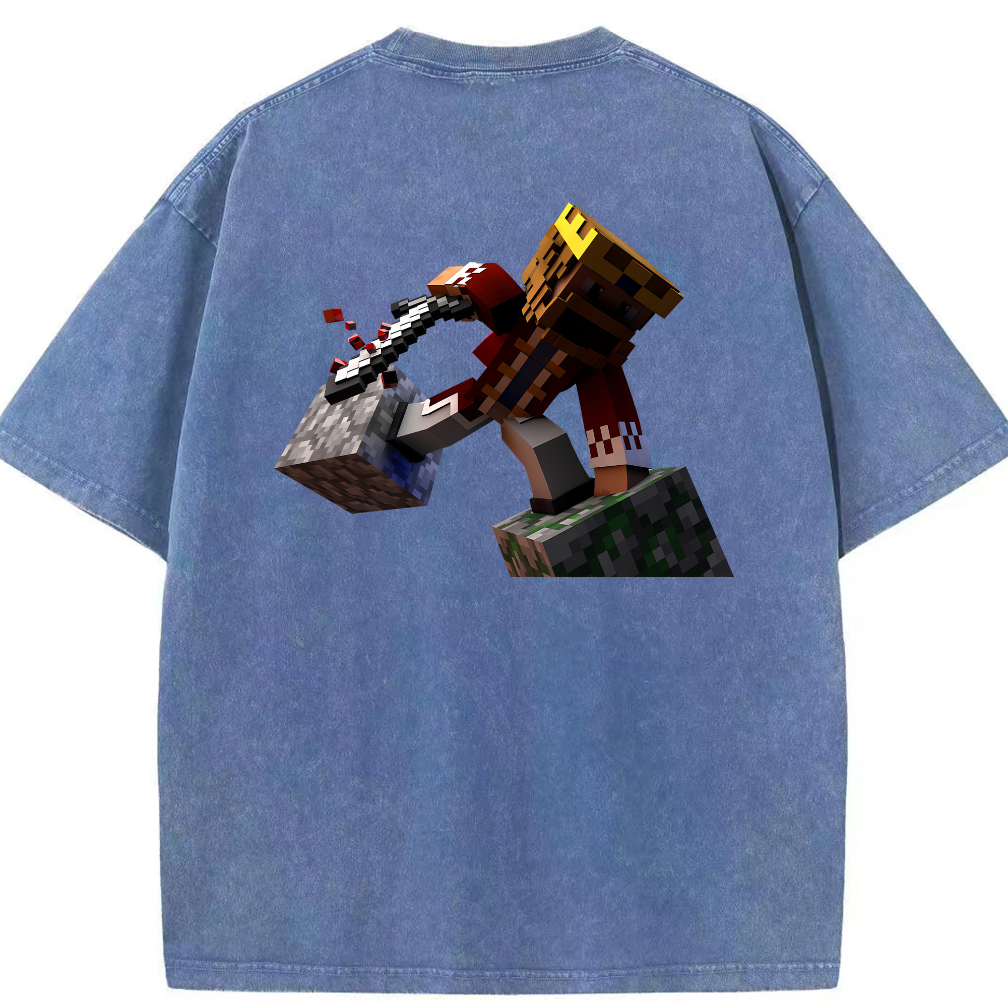 （画像用） マインクラフト ブロックの世界 Minecraft MC Block world 綿100% ヴィンテージ風 半袖Tシャツ（背面プリント）