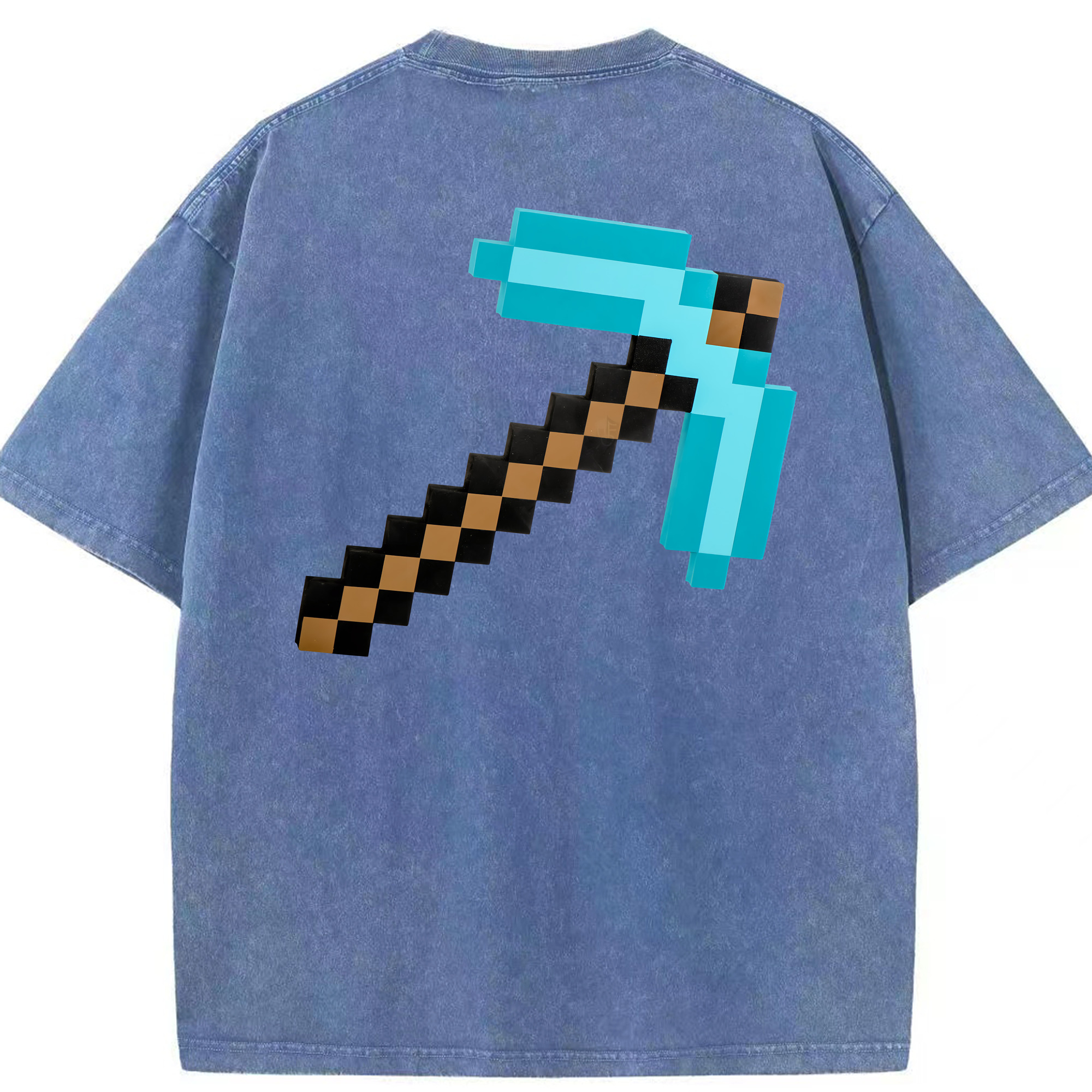（画像用） マインクラフト ブロックの世界 Minecraft MC Block world 綿100% ヴィンテージ風 半袖Tシャツ（背面プリント）