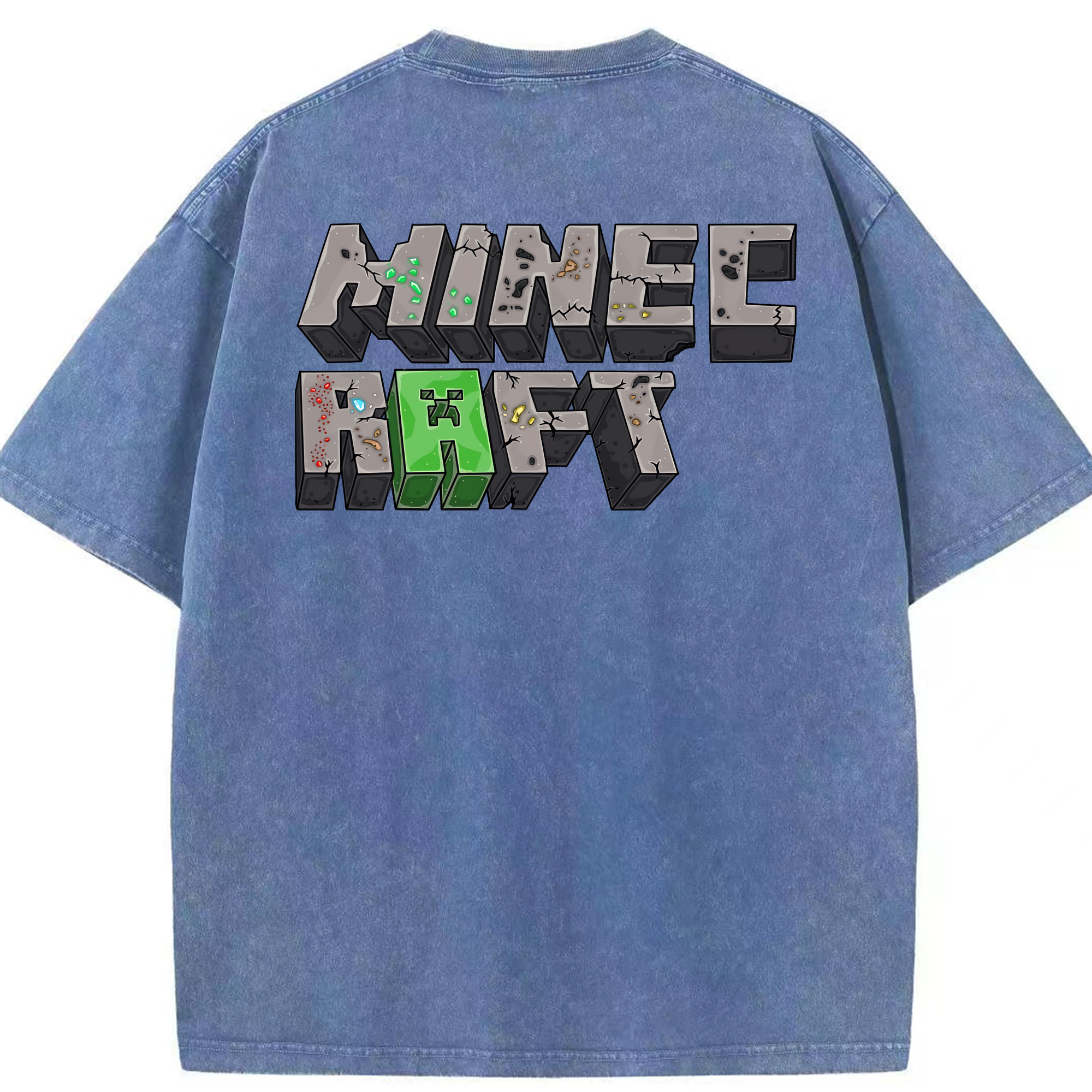 （画像用） マインクラフト ブロックの世界 Minecraft MC Block world 綿100% ヴィンテージ風 半袖Tシャツ（背面プリント）