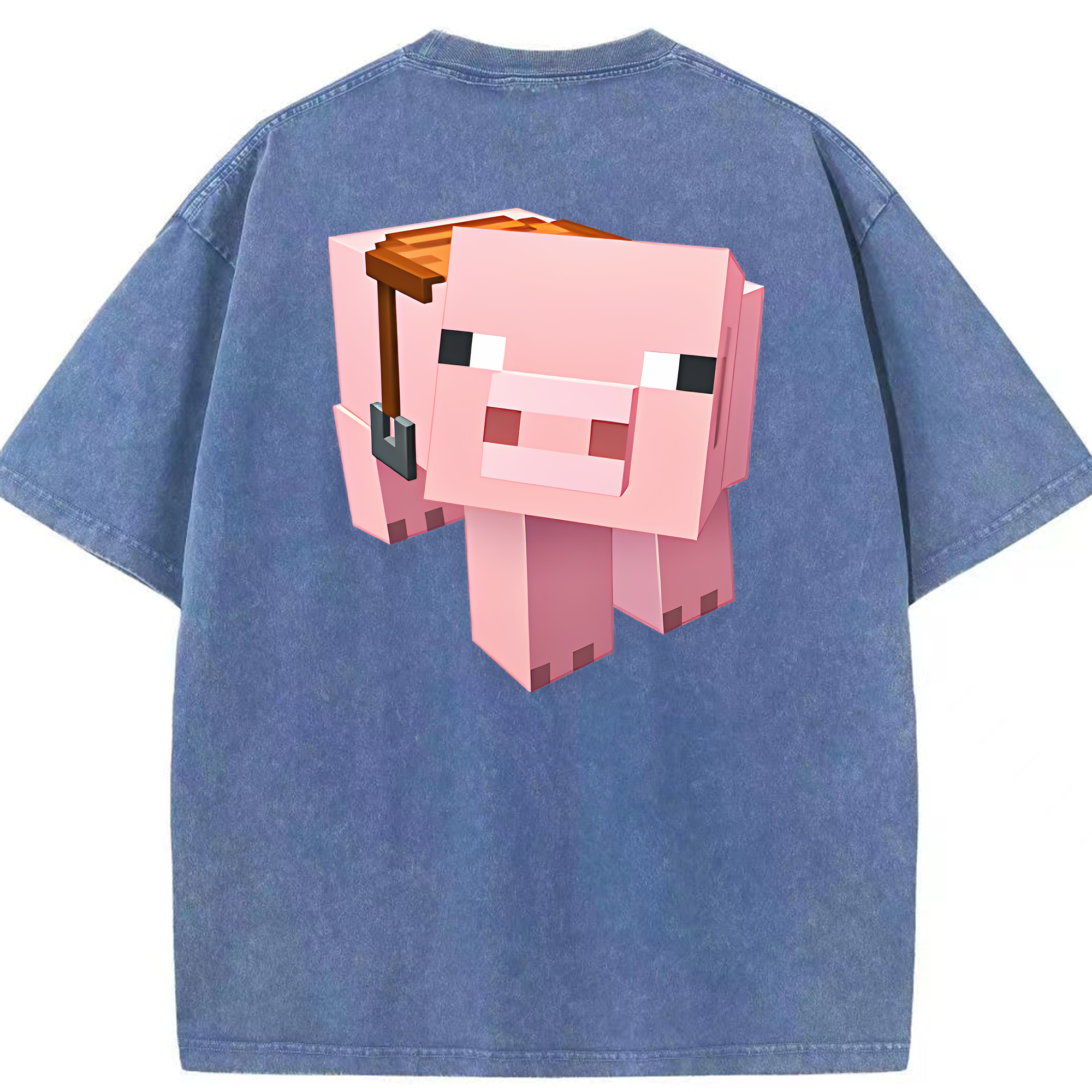 （画像用） マインクラフト ブロックの世界 Minecraft MC Block world 綿100% ヴィンテージ風 半袖Tシャツ（背面プリント）