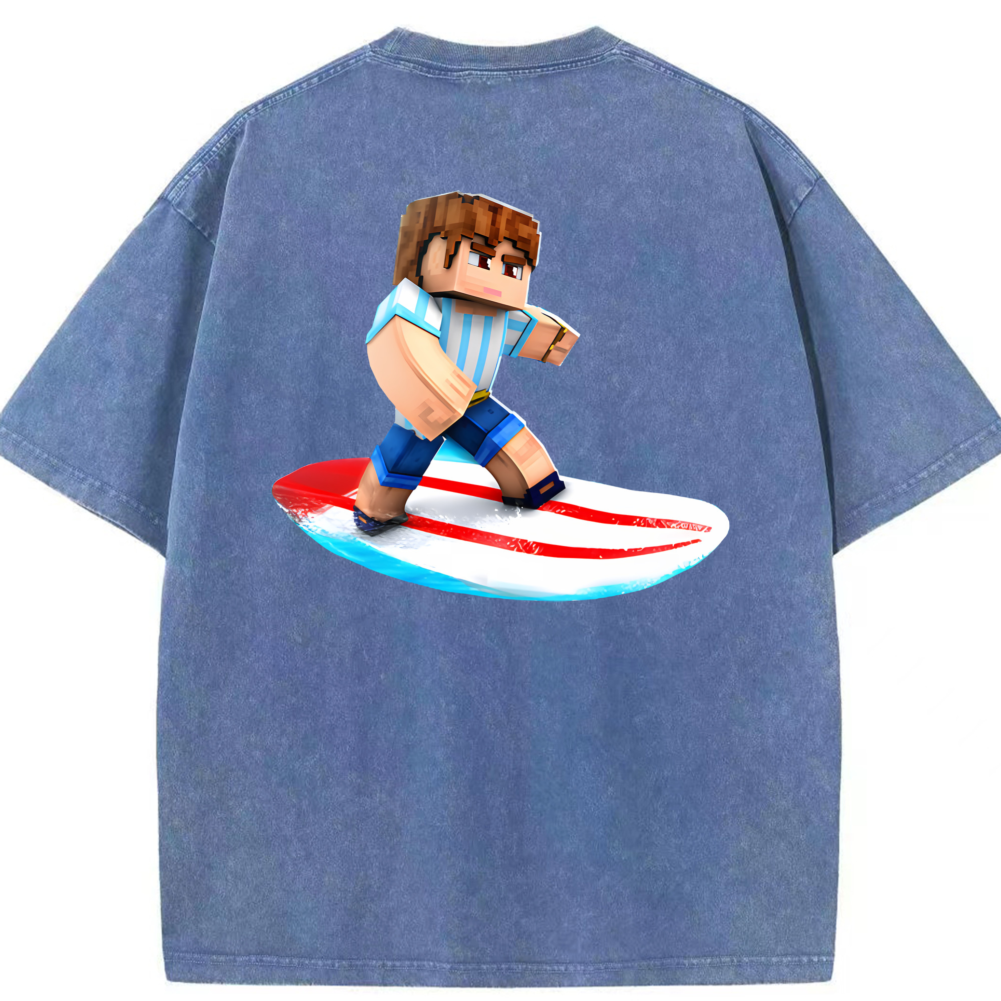 （画像用） マインクラフト ブロックの世界 Minecraft MC Block world 綿100% ヴィンテージ風 半袖Tシャツ（背面プリント）