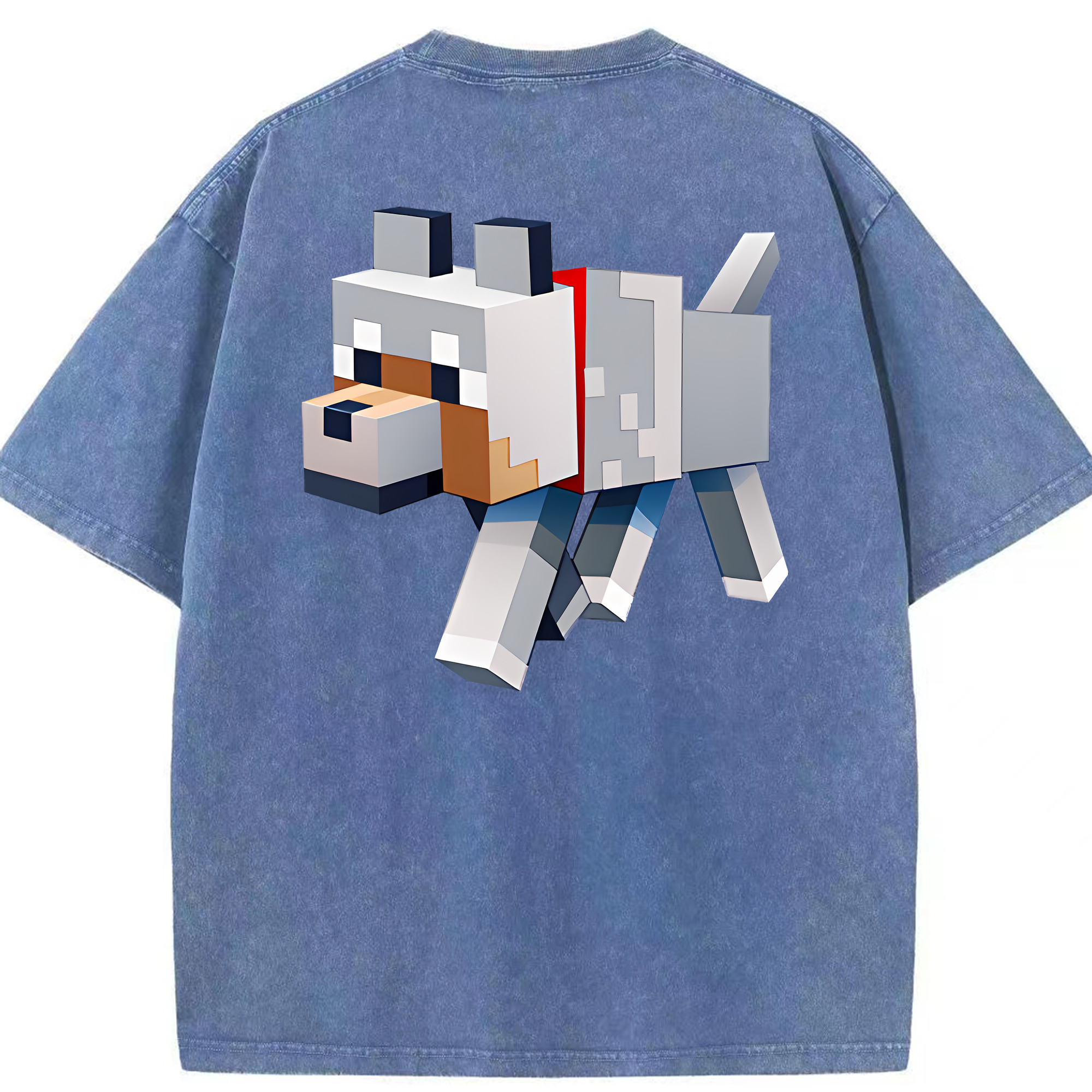 （画像用） マインクラフト ブロックの世界 Minecraft MC Block world 綿100% ヴィンテージ風 半袖Tシャツ（背面プリント）