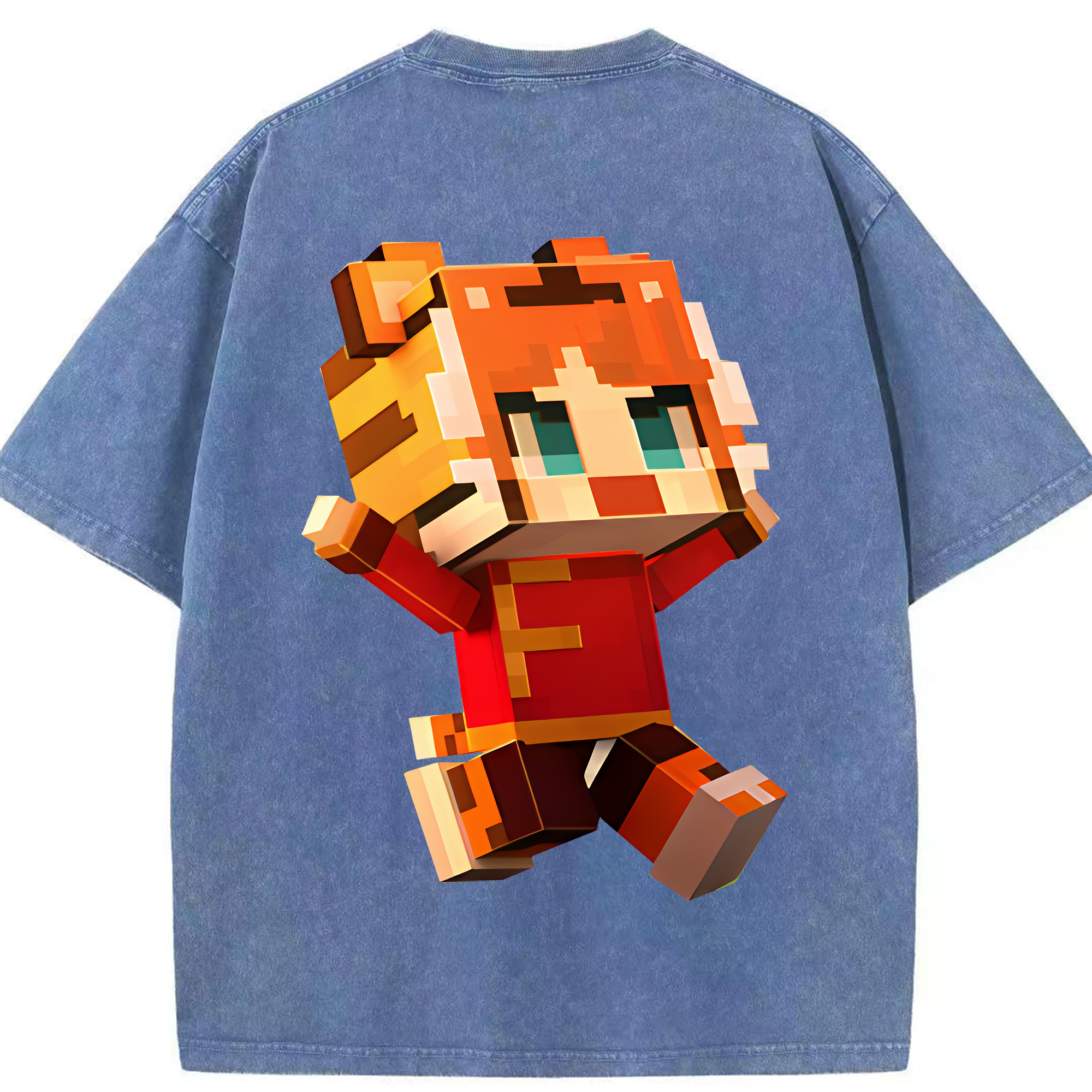 （画像用） マインクラフト ブロックの世界 Minecraft MC Block world 綿100% ヴィンテージ風 半袖Tシャツ（背面プリント）