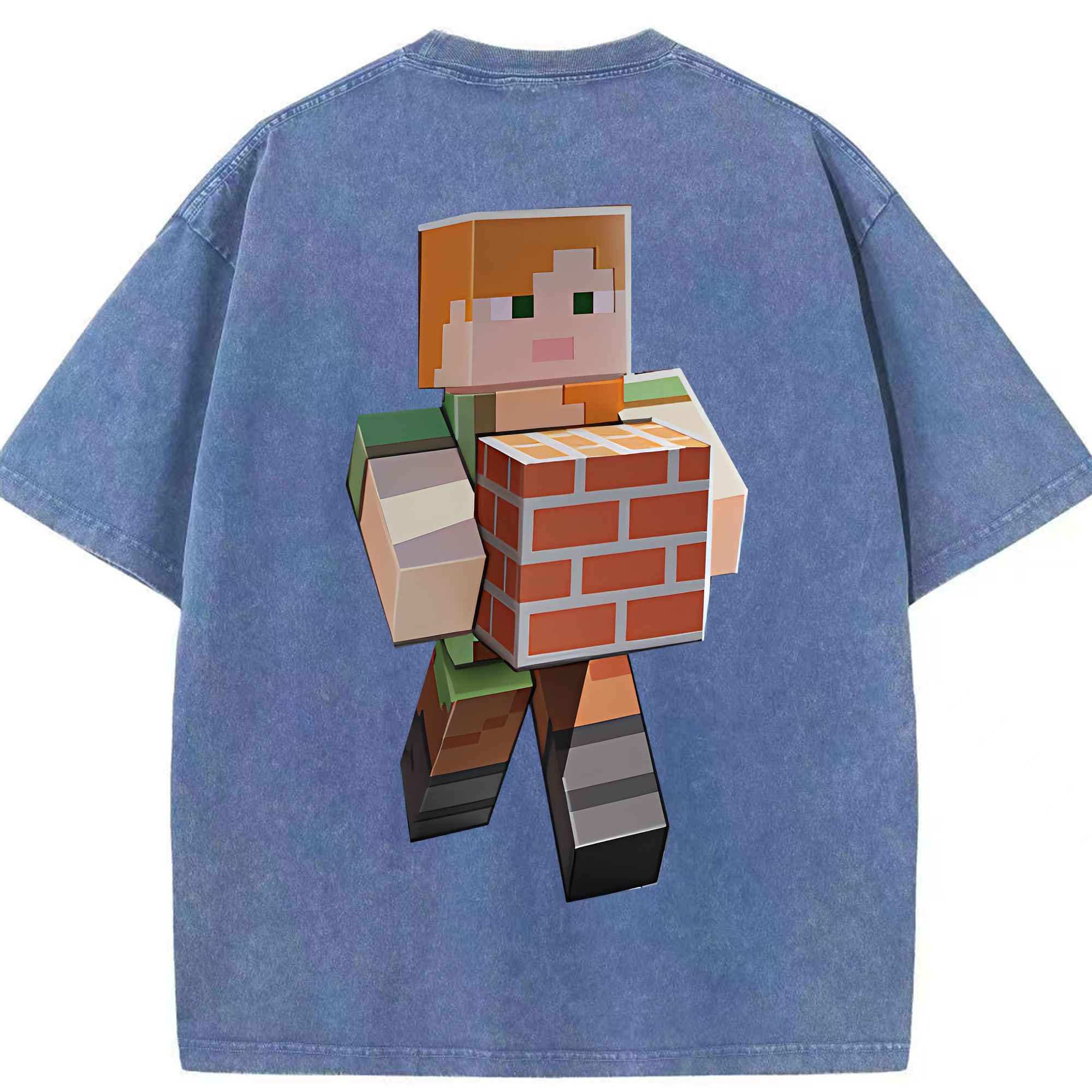 （画像用） マインクラフト ブロックの世界 Minecraft MC Block world 綿100% ヴィンテージ風 半袖Tシャツ（背面プリント）