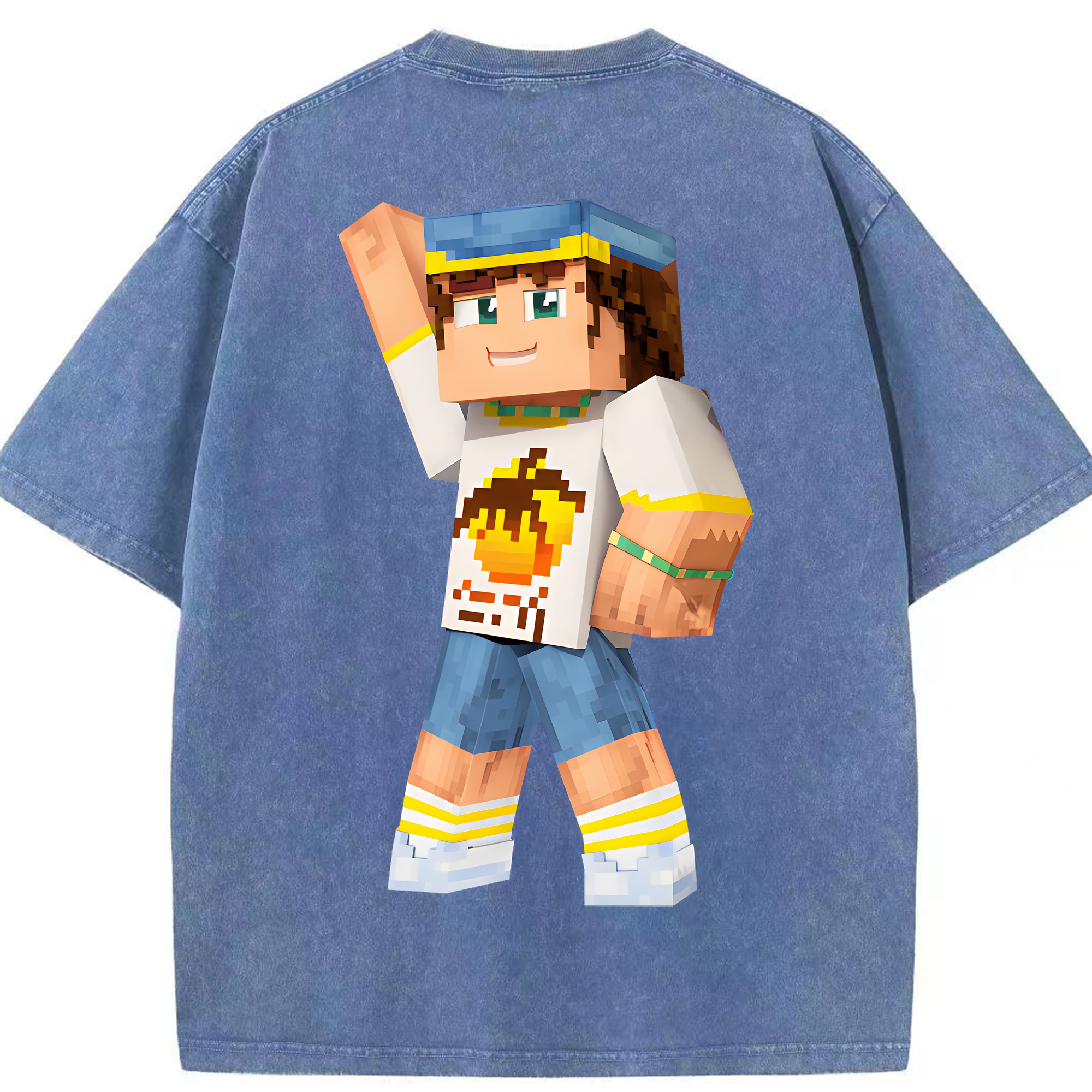 （画像用） マインクラフト ブロックの世界 Minecraft MC Block world 綿100% ヴィンテージ風 半袖Tシャツ（背面プリント）
