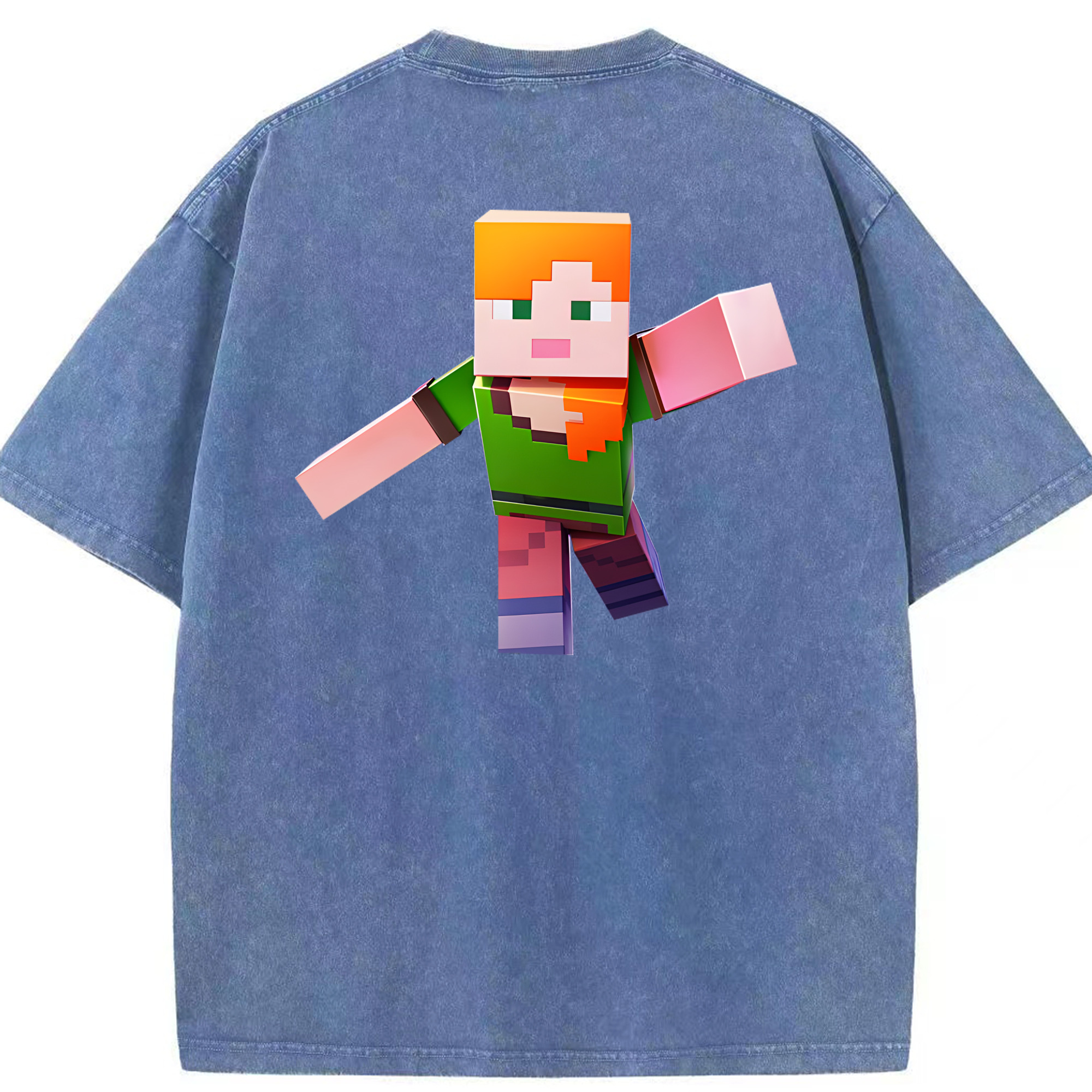 （画像用） マインクラフト ブロックの世界 Minecraft MC Block world 綿100% ヴィンテージ風 半袖Tシャツ（背面プリント）