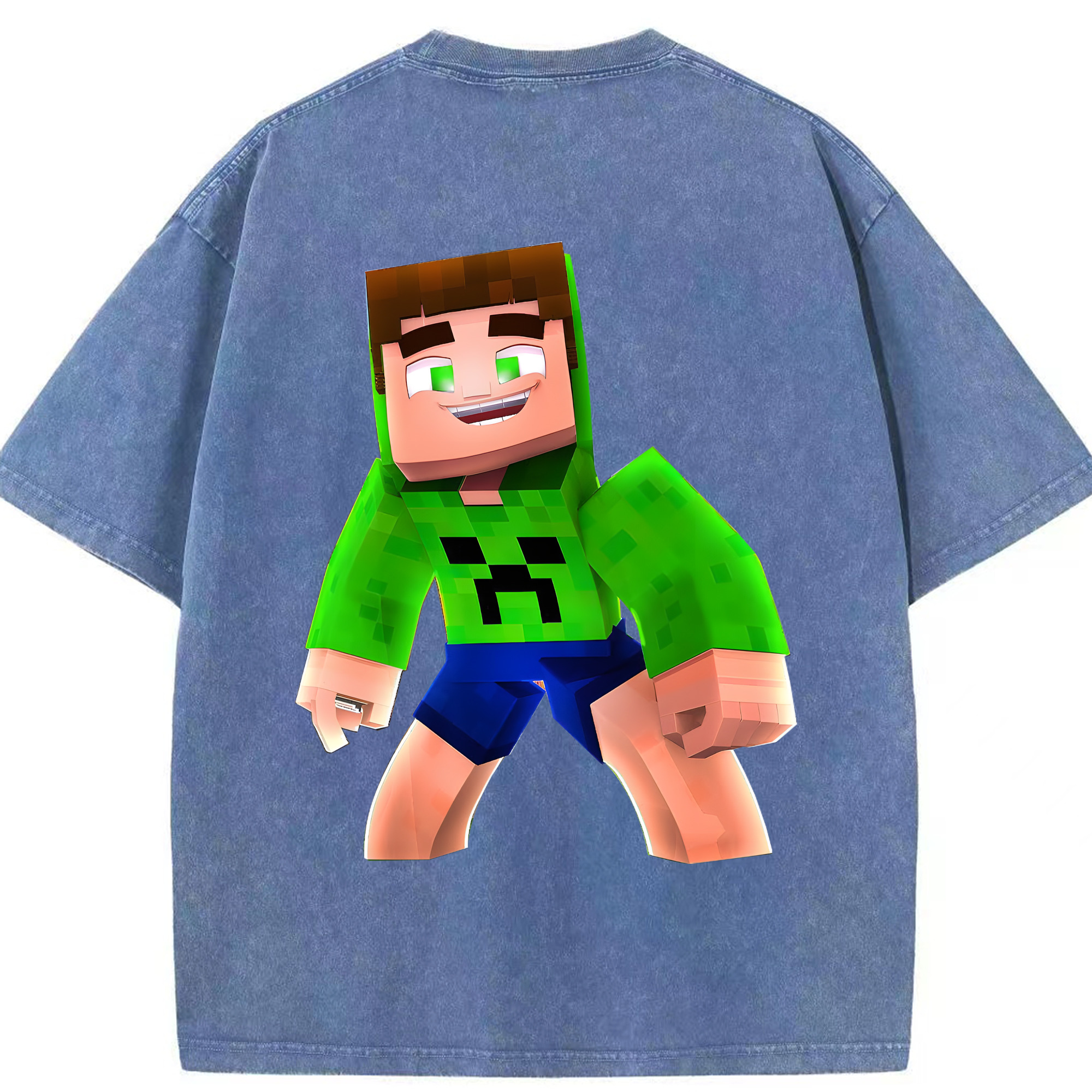 （画像用） マインクラフト ブロックの世界 Minecraft MC Block world 綿100% ヴィンテージ風 半袖Tシャツ（背面プリント）