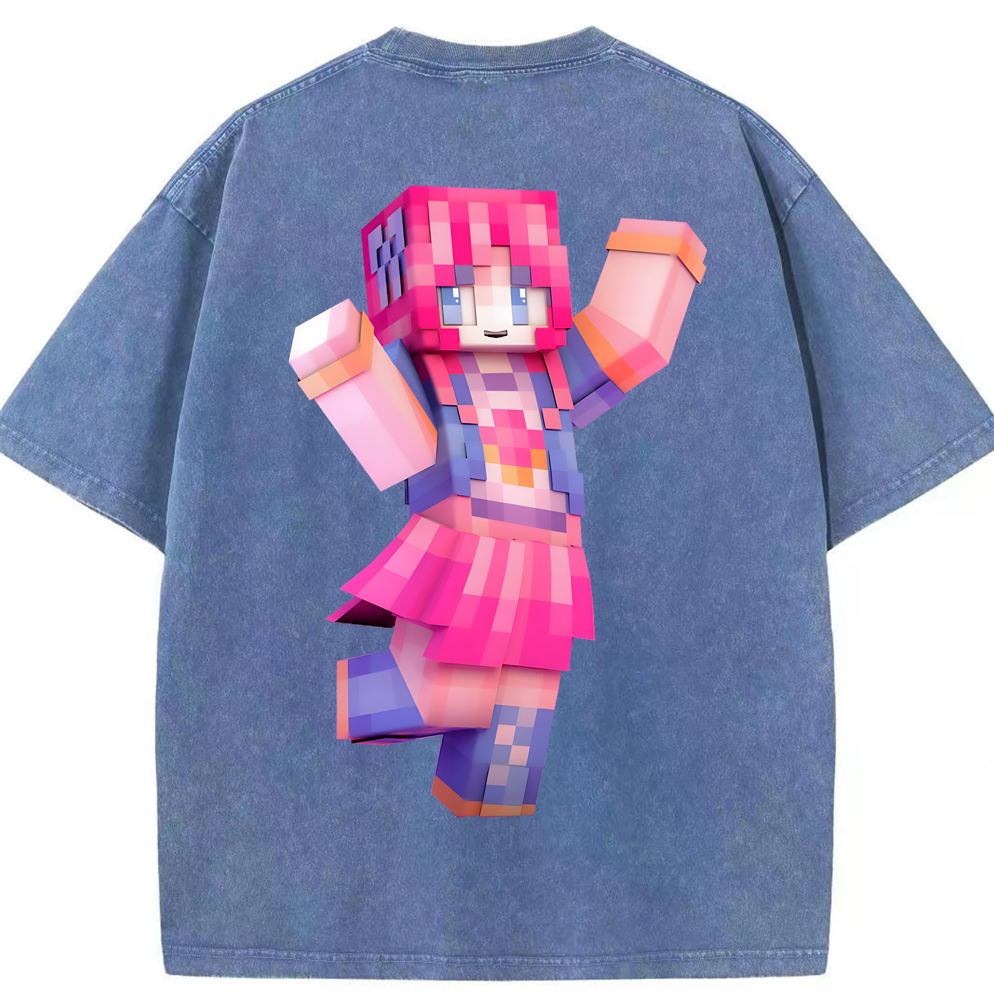 （画像用） マインクラフト ブロックの世界 Minecraft MC Block world 綿100% ヴィンテージ風 半袖Tシャツ（背面プリント）