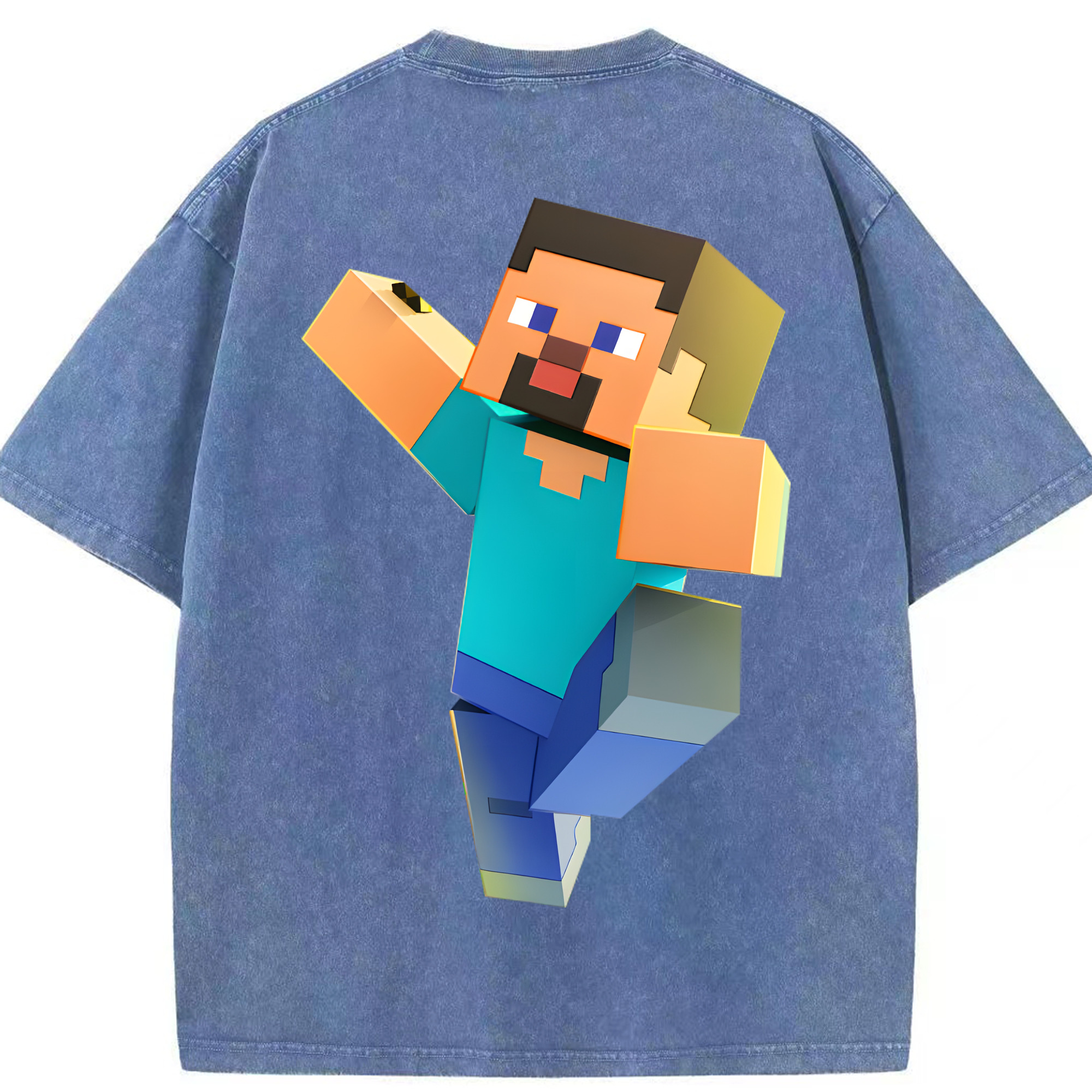 （画像用） マインクラフト ブロックの世界 Minecraft MC Block world 綿100% ヴィンテージ風 半袖Tシャツ（背面プリント）