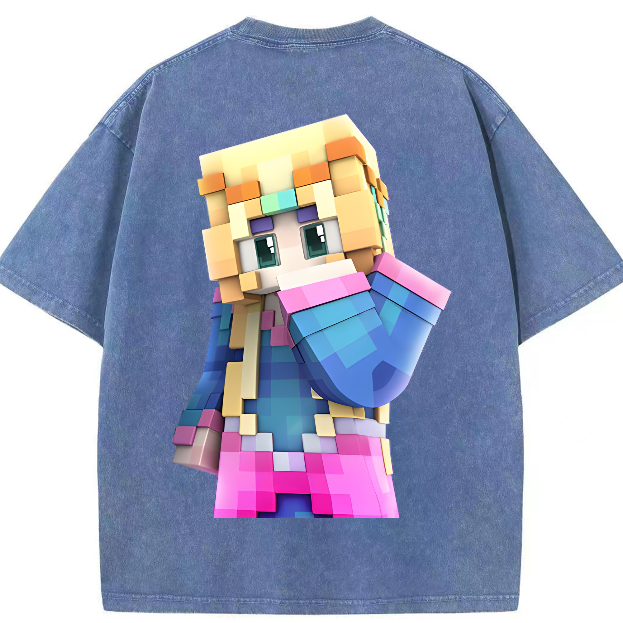 （画像用） マインクラフト ブロックの世界 Minecraft MC Block world 綿100% ヴィンテージ風 半袖Tシャツ（背面プリント）