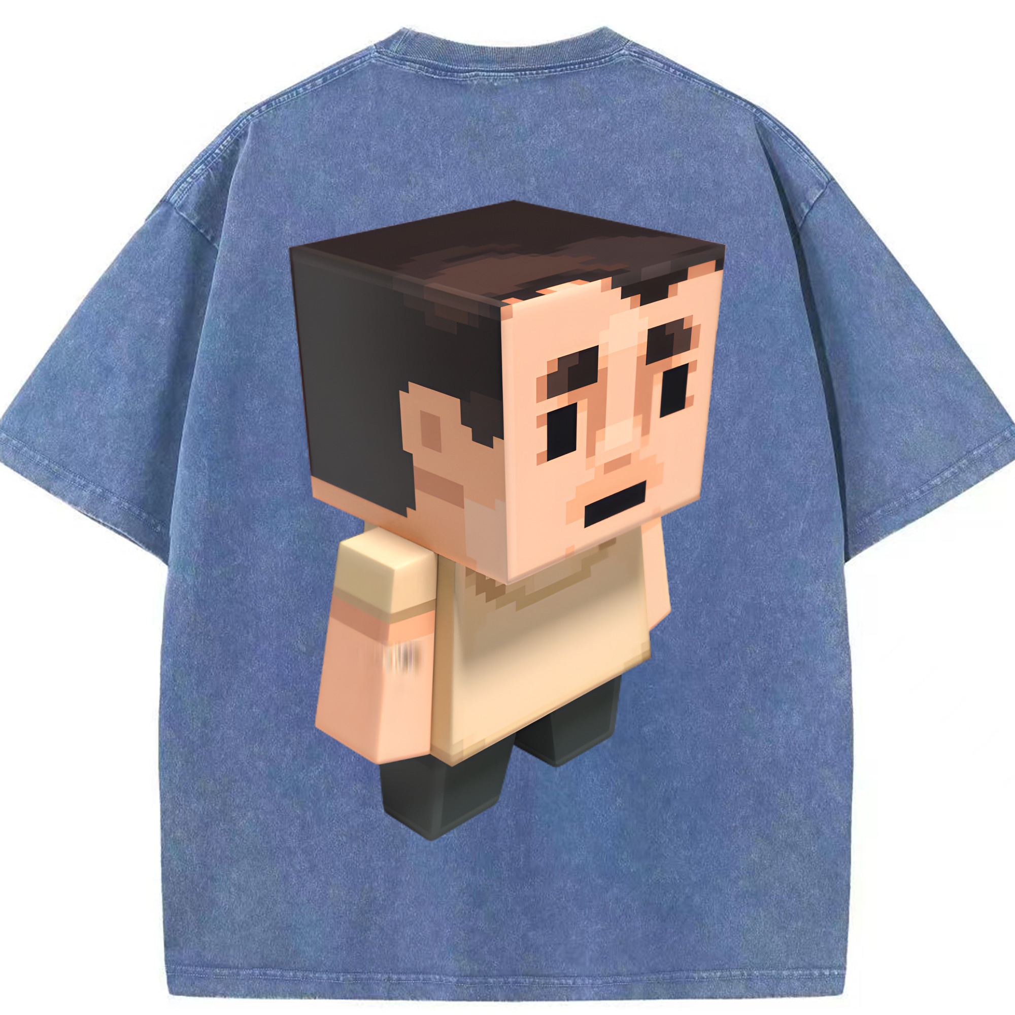 （画像用） マインクラフト ブロックの世界 Minecraft MC Block world 綿100% ヴィンテージ風 半袖Tシャツ（背面プリント）
