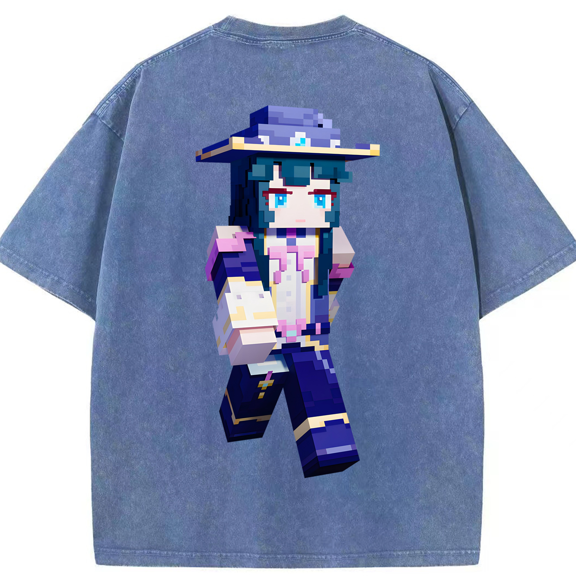 （画像用） マインクラフト ブロックの世界 Minecraft MC Block world 綿100% ヴィンテージ風 半袖Tシャツ（背面プリント）
