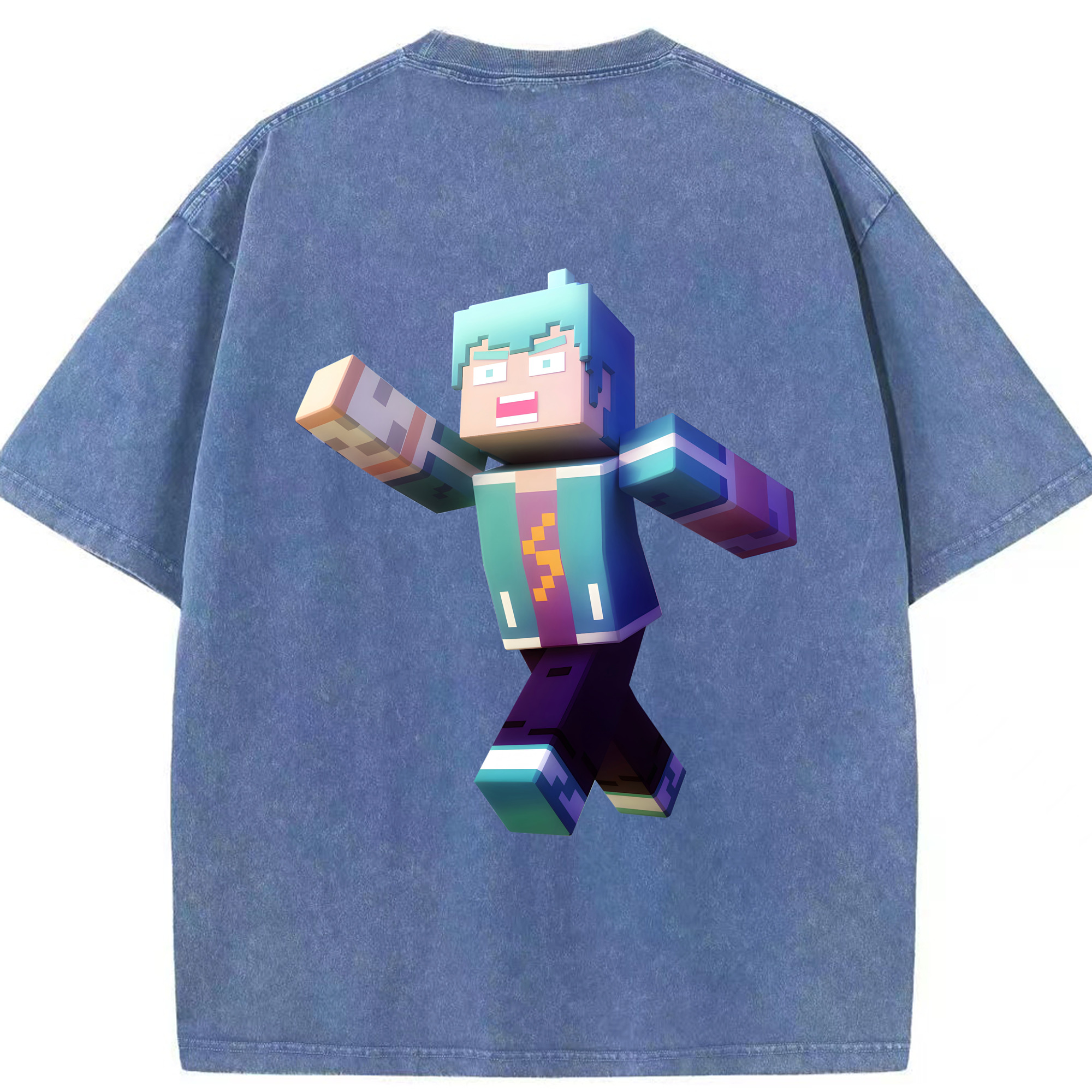 （画像用） マインクラフト ブロックの世界 Minecraft MC Block world 綿100% ヴィンテージ風 半袖Tシャツ（背面プリント）