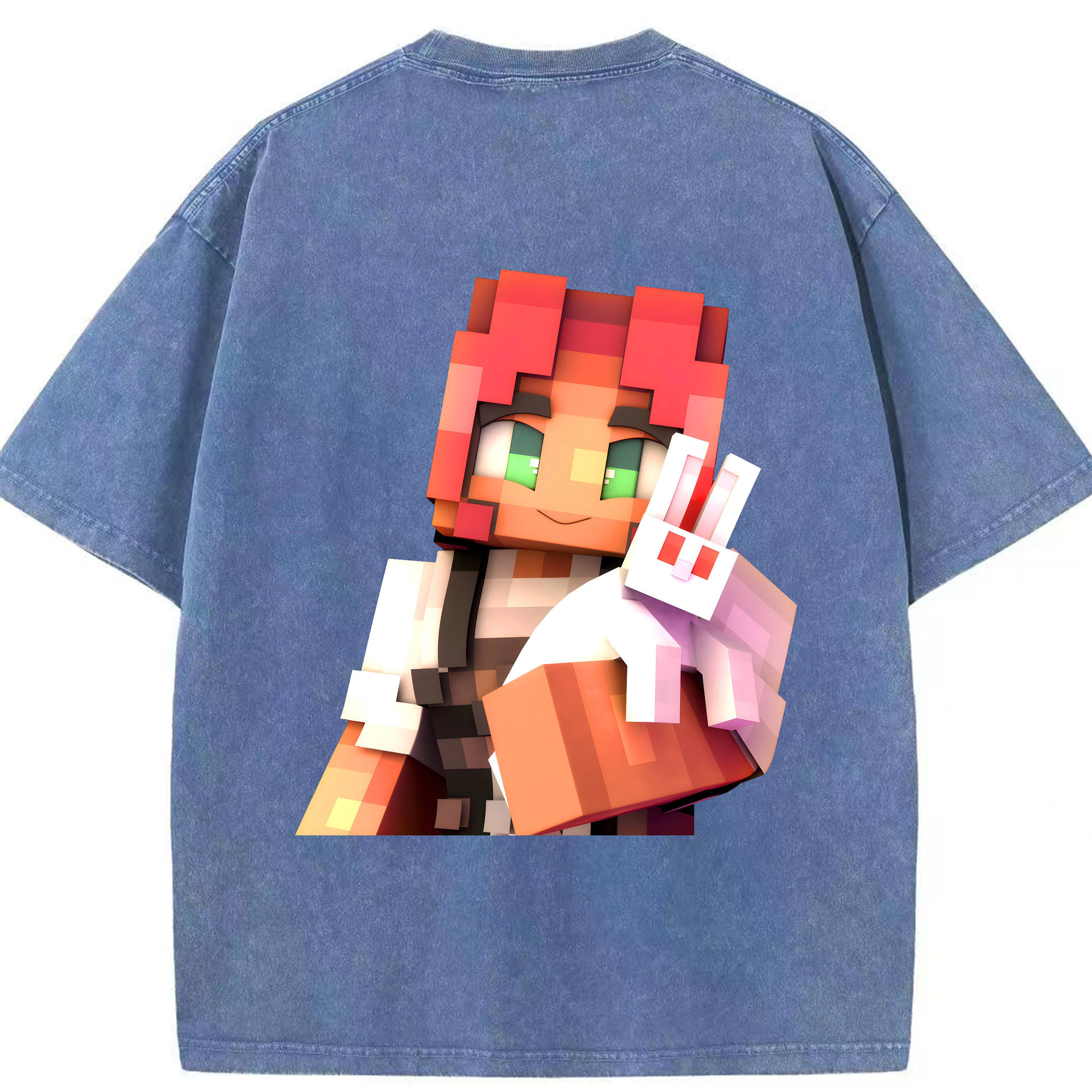 （画像用） マインクラフト ブロックの世界 Minecraft MC Block world 綿100% ヴィンテージ風 半袖Tシャツ（背面プリント）