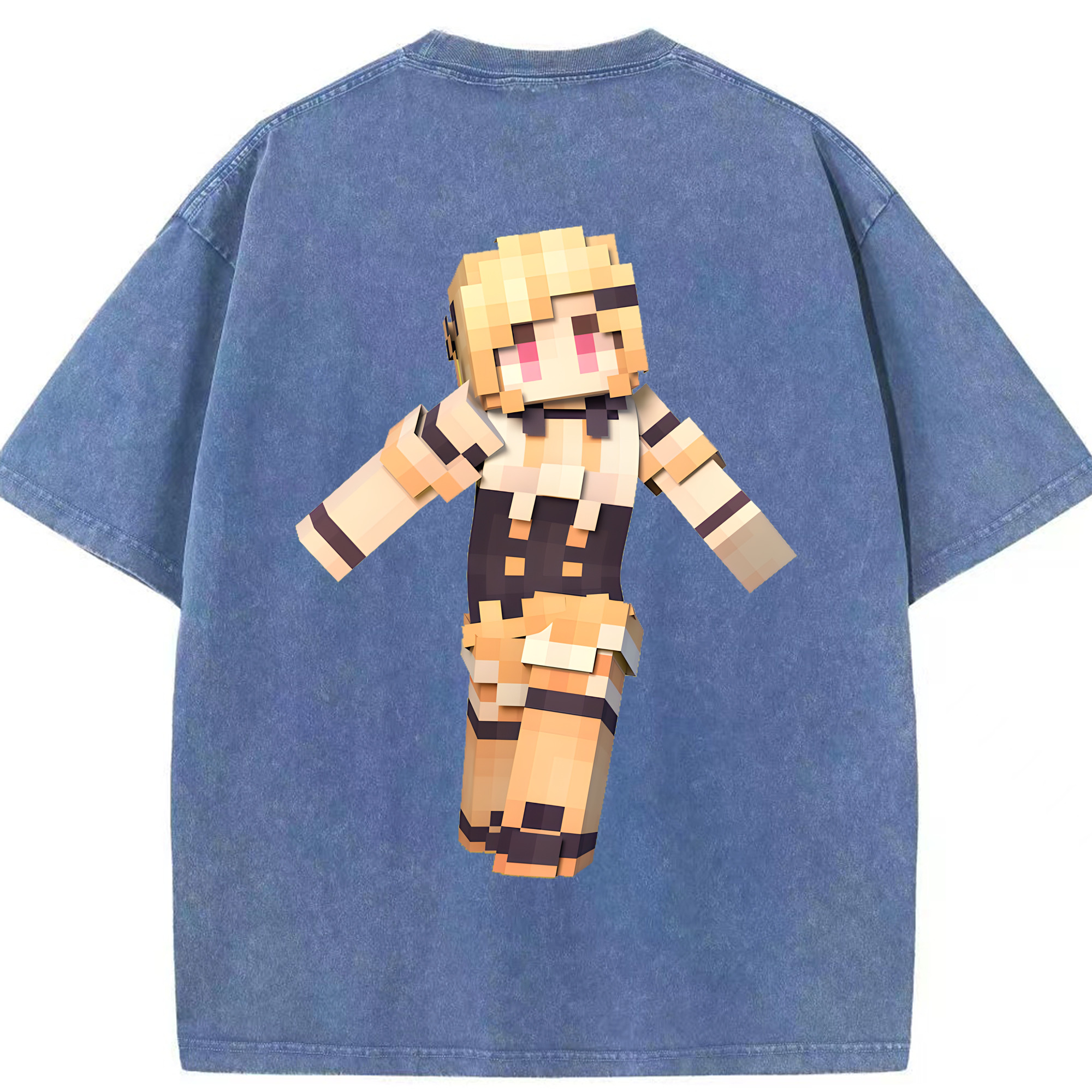 （画像用） マインクラフト ブロックの世界 Minecraft MC Block world 綿100% ヴィンテージ風 半袖Tシャツ（背面プリント）