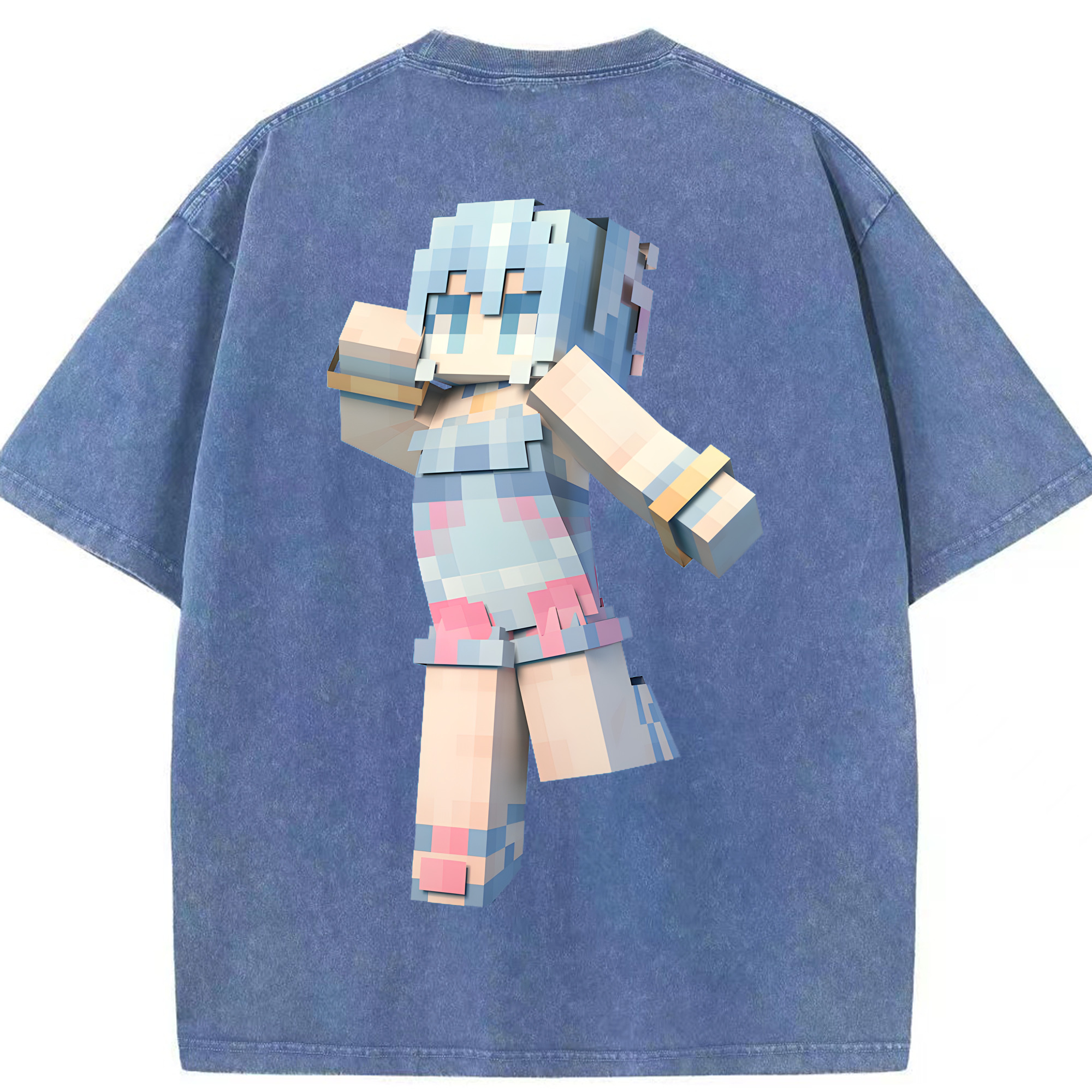 （画像用） マインクラフト ブロックの世界 Minecraft MC Block world 綿100% ヴィンテージ風 半袖Tシャツ（背面プリント）