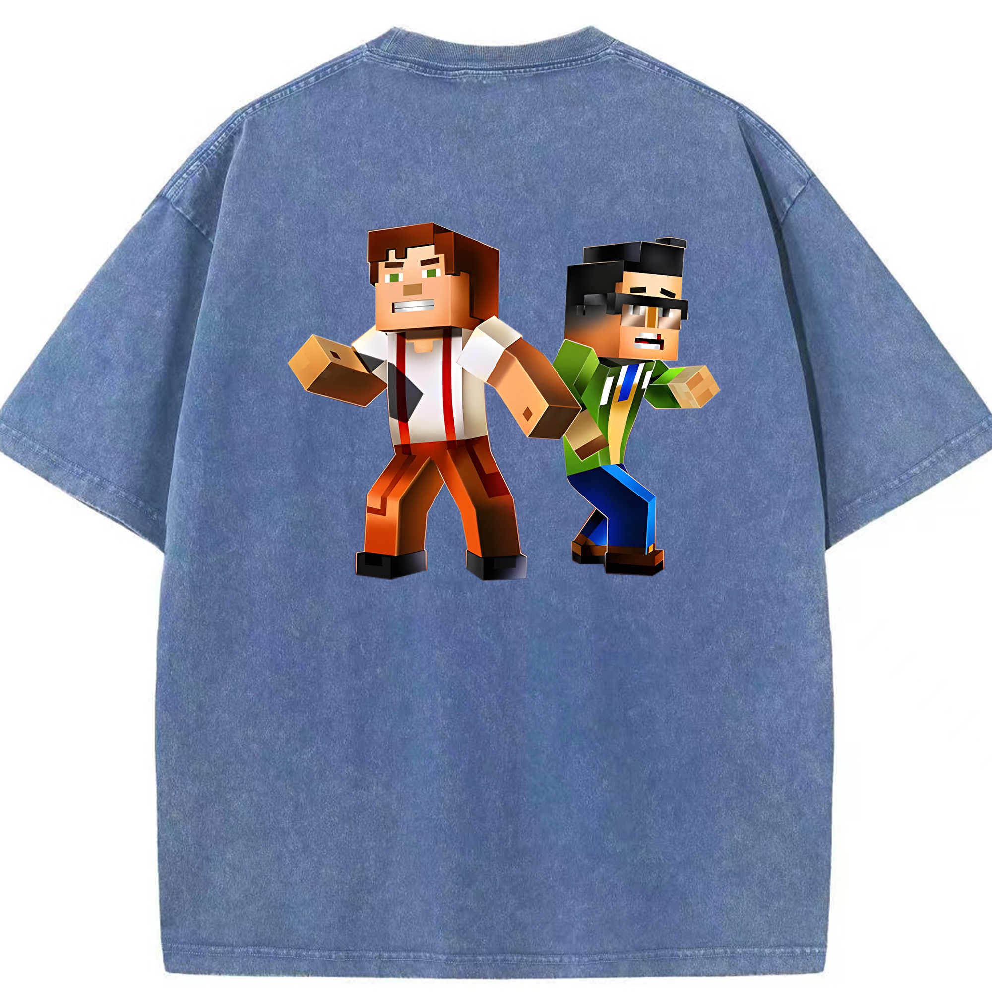 （画像用） マインクラフト ブロックの世界 Minecraft MC Block world 綿100% ヴィンテージ風 半袖Tシャツ（背面プリント）
