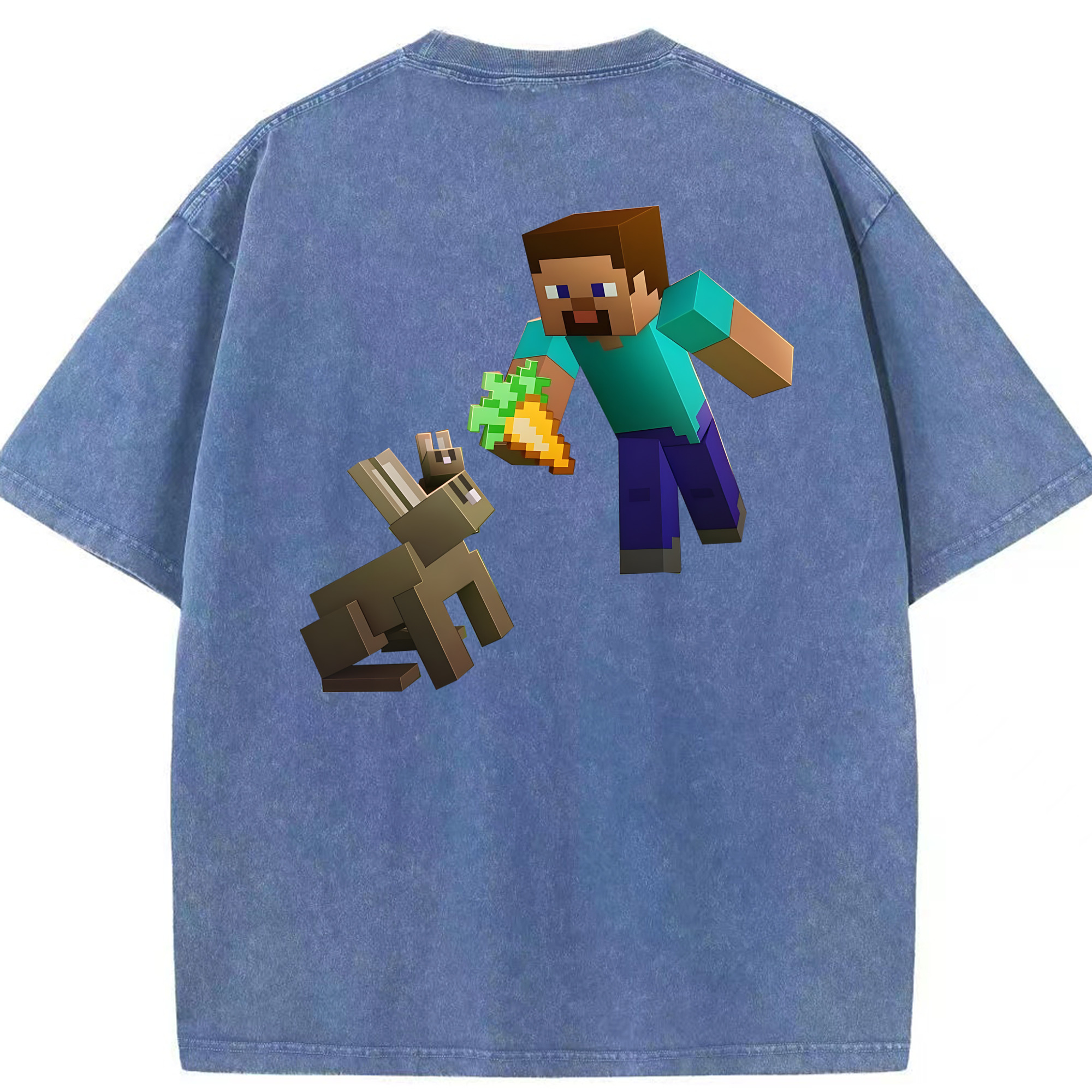 （画像用） マインクラフト ブロックの世界 Minecraft MC Block world 綿100% ヴィンテージ風 半袖Tシャツ（背面プリント）