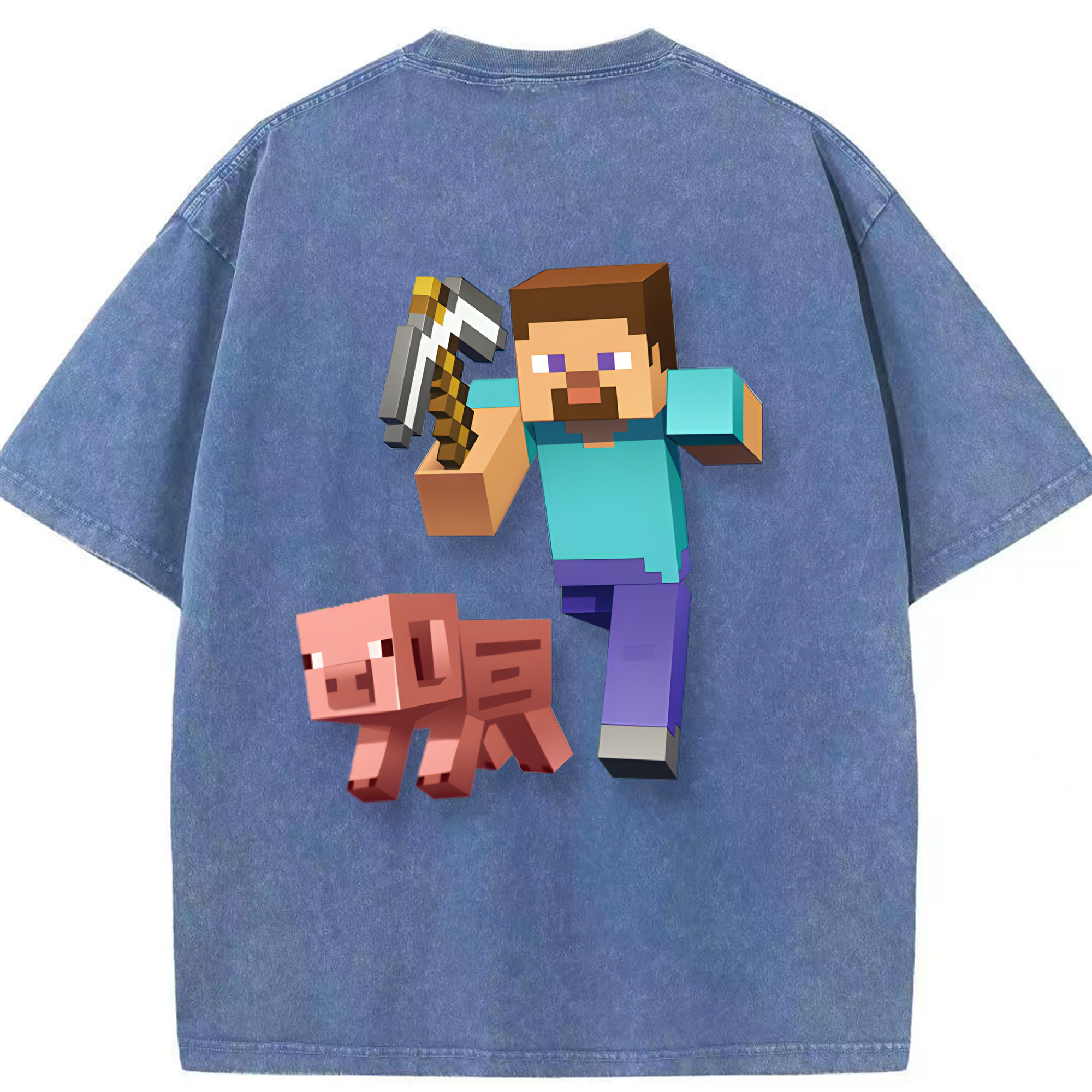（画像用） マインクラフト ブロックの世界 Minecraft MC Block world 綿100% ヴィンテージ風 半袖Tシャツ（背面プリント）