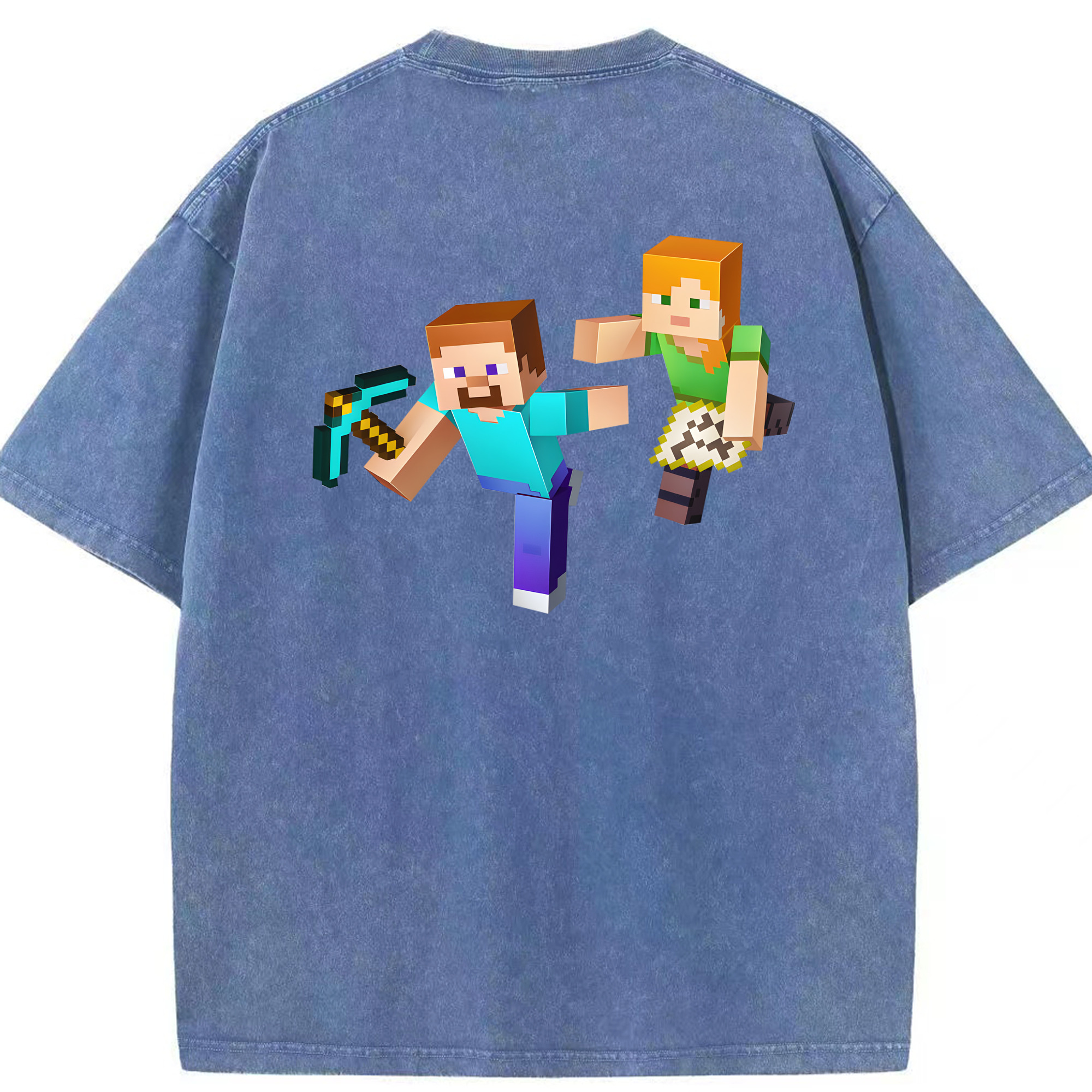 （画像用） マインクラフト ブロックの世界 Minecraft MC Block world 綿100% ヴィンテージ風 半袖Tシャツ（背面プリント）
