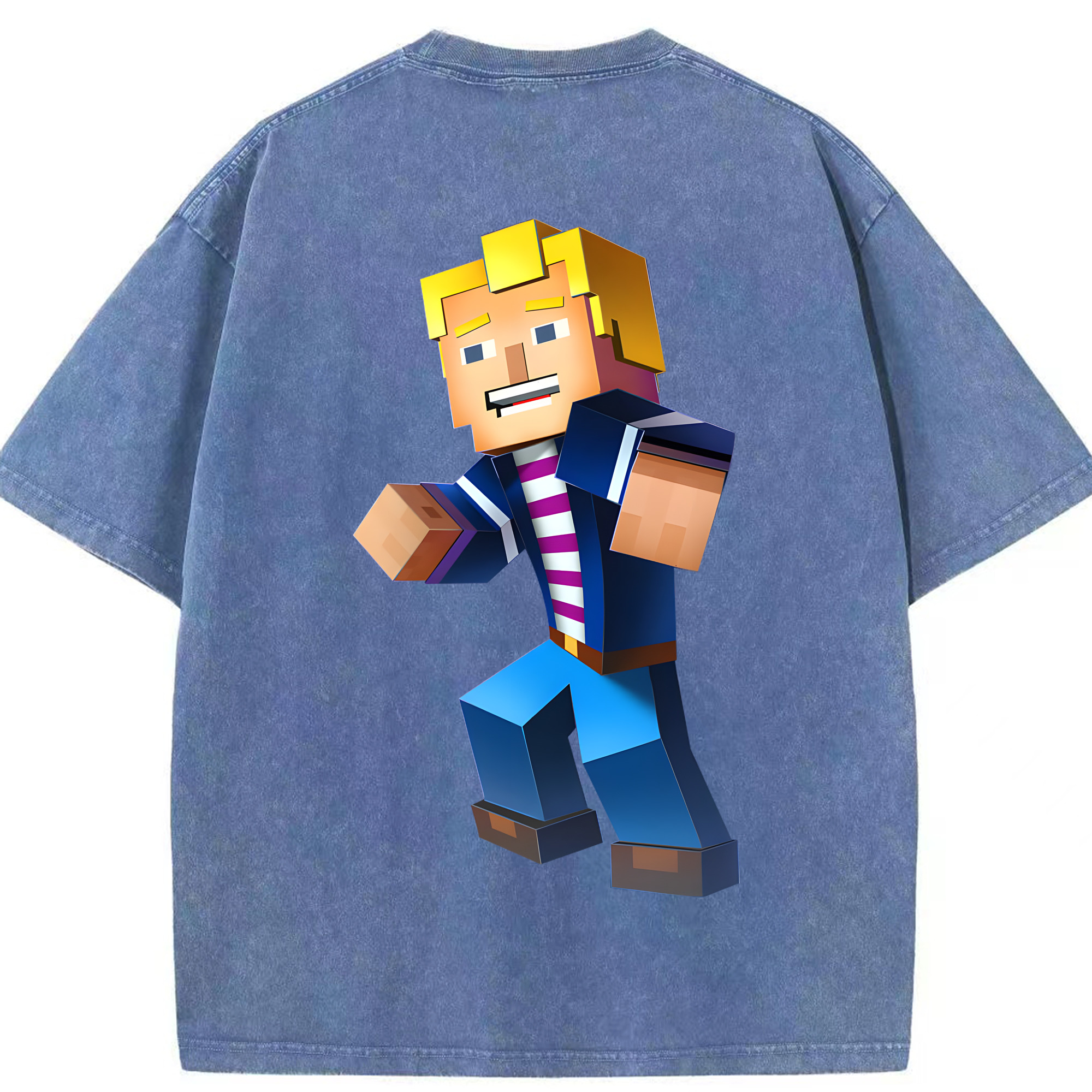 （画像用） マインクラフト ブロックの世界 Minecraft MC Block world 綿100% ヴィンテージ風 半袖Tシャツ（背面プリント）