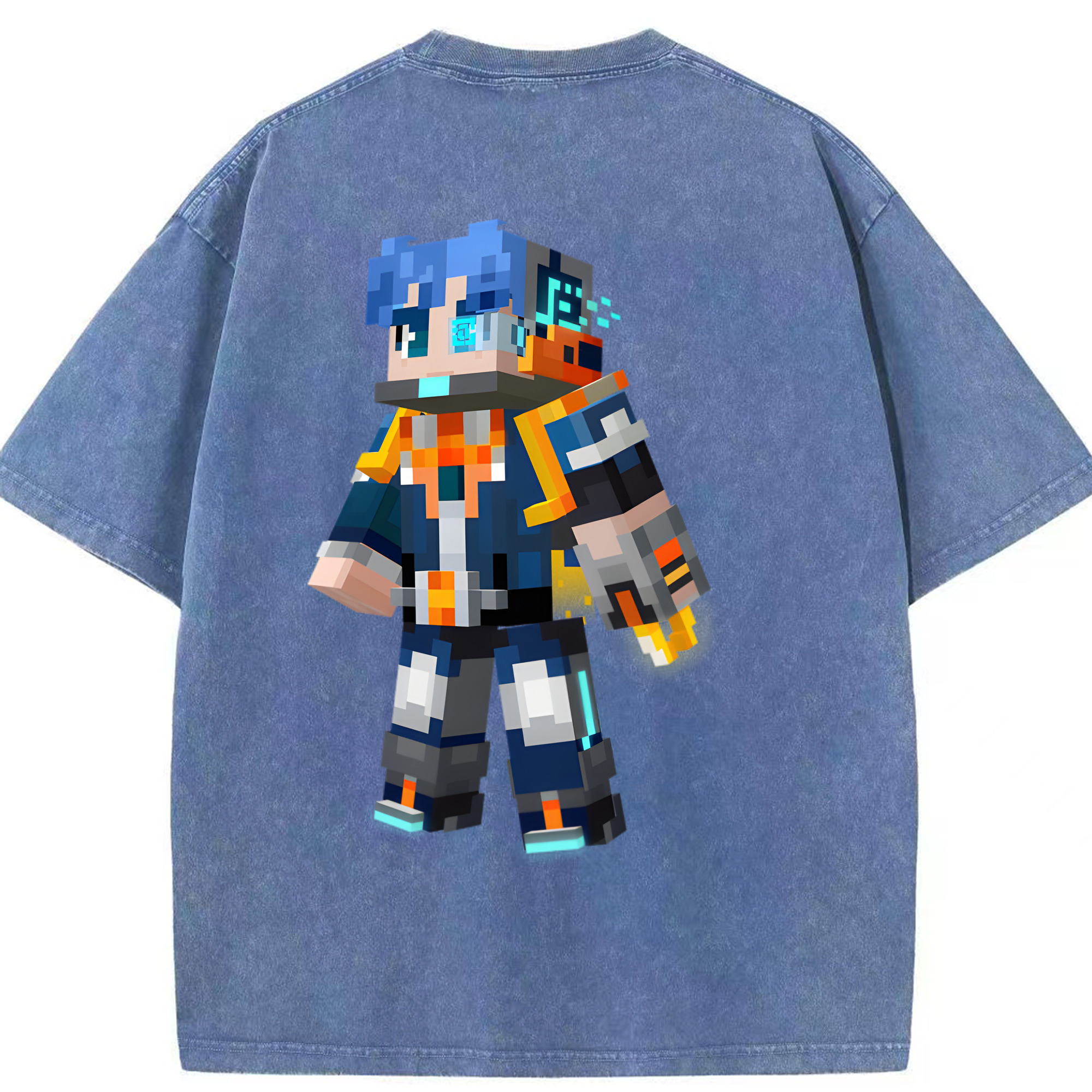 （画像用） マインクラフト ブロックの世界 Minecraft MC Block world 綿100% ヴィンテージ風 半袖Tシャツ（背面プリント）