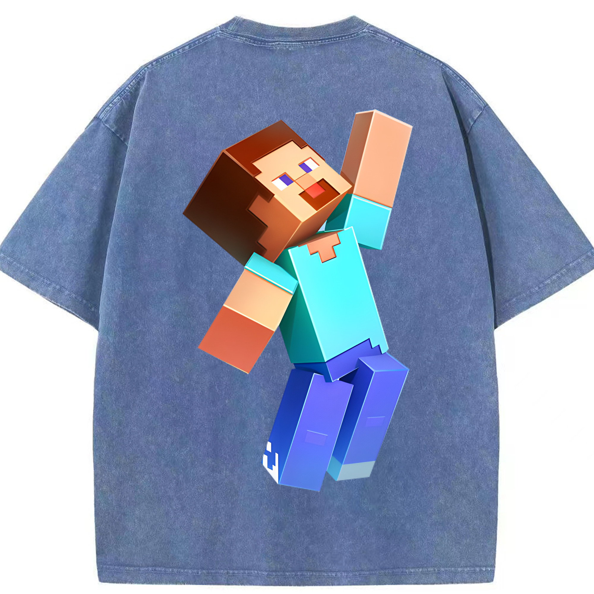 （画像用） マインクラフト ブロックの世界 Minecraft MC Block world 綿100% ヴィンテージ風 半袖Tシャツ（背面プリント）