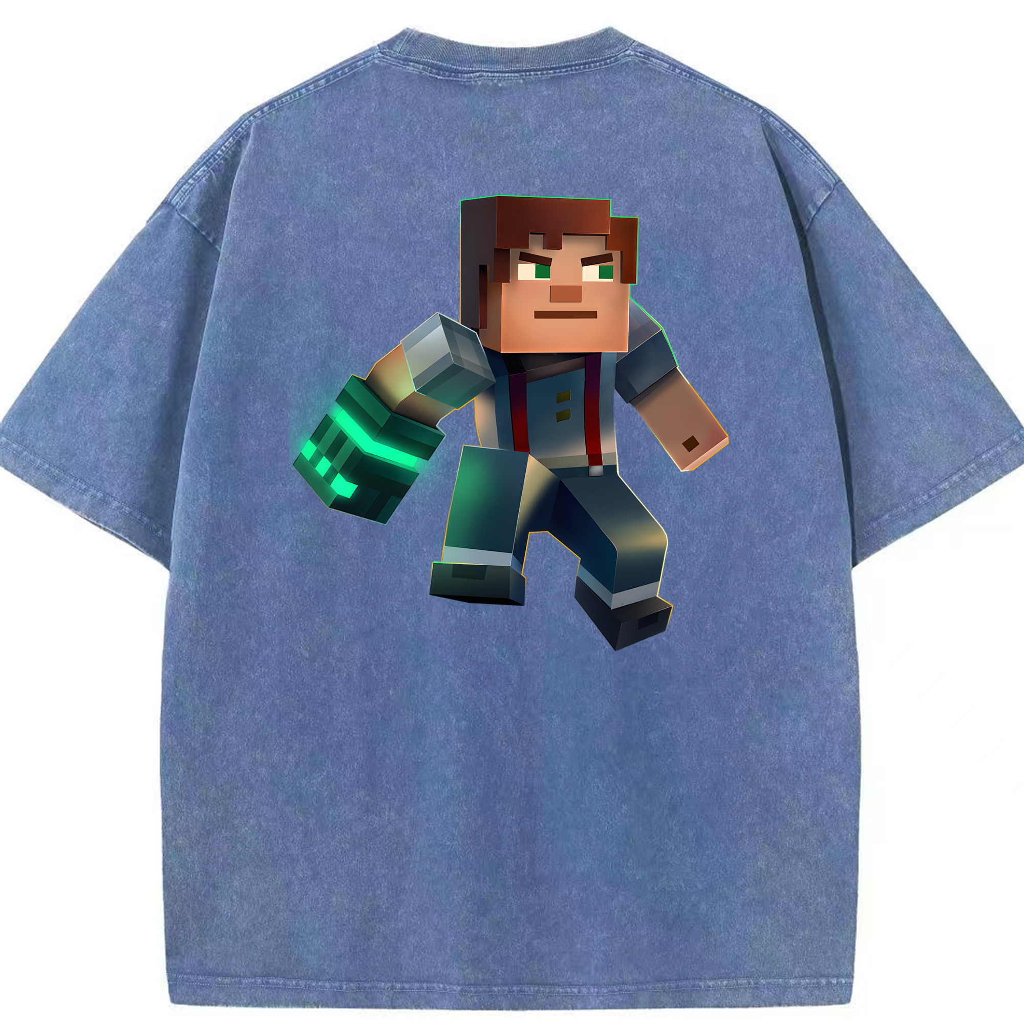 （画像用） マインクラフト ブロックの世界 Minecraft MC Block world 綿100% ヴィンテージ風 半袖Tシャツ（背面プリント）