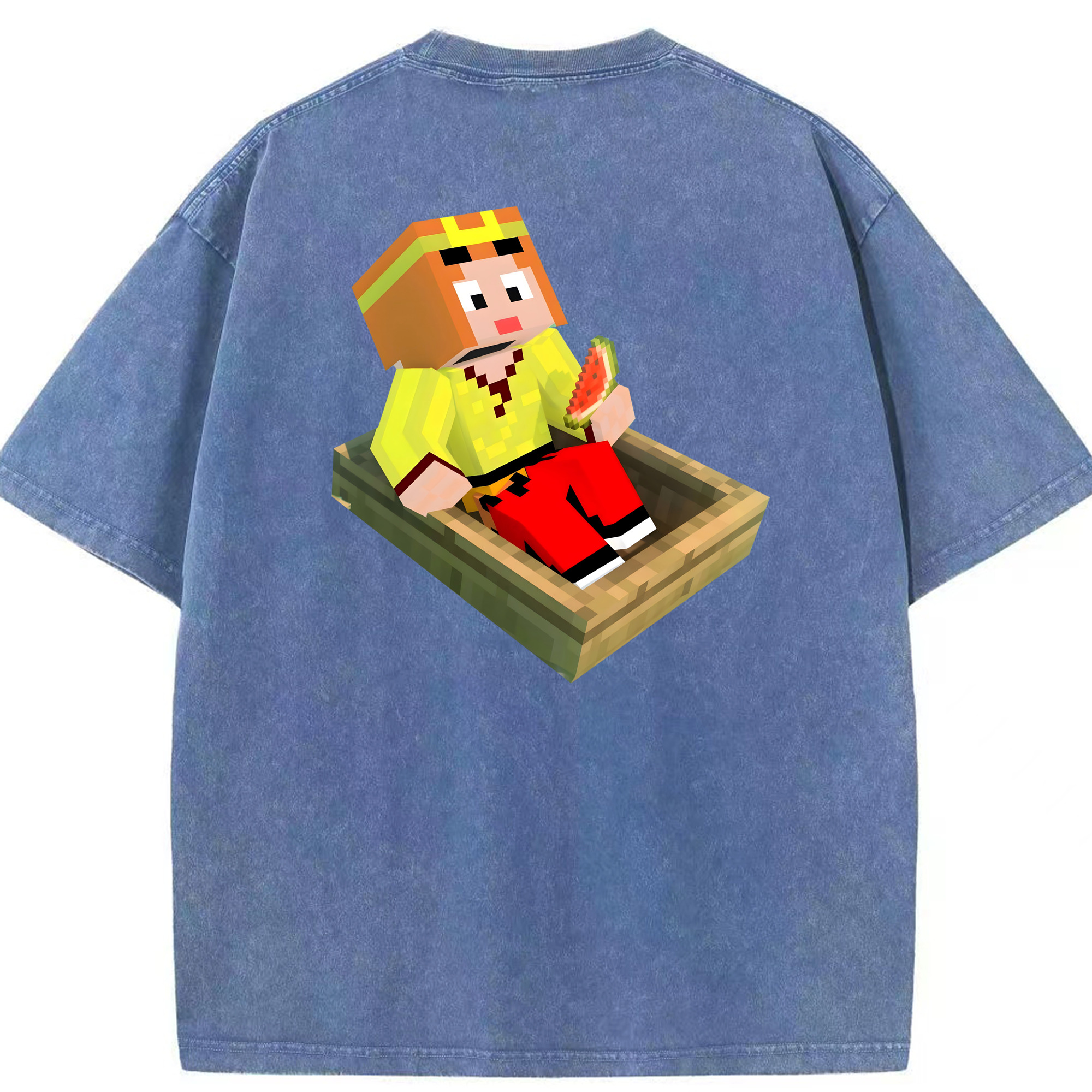 （画像用） マインクラフト ブロックの世界 Minecraft MC Block world 綿100% ヴィンテージ風 半袖Tシャツ（背面プリント）
