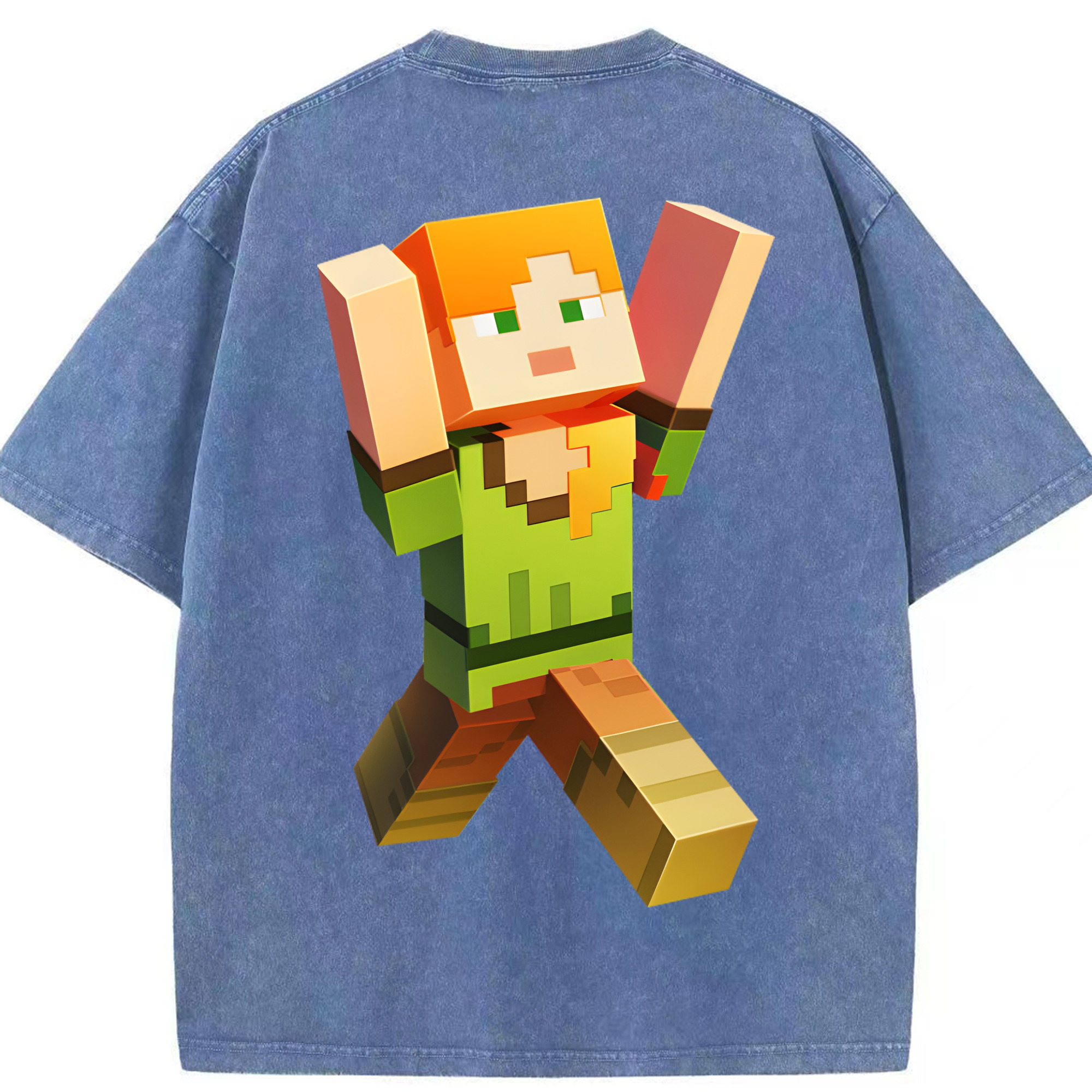 （画像用） マインクラフト ブロックの世界 Minecraft MC Block world 綿100% ヴィンテージ風 半袖Tシャツ（背面プリント）