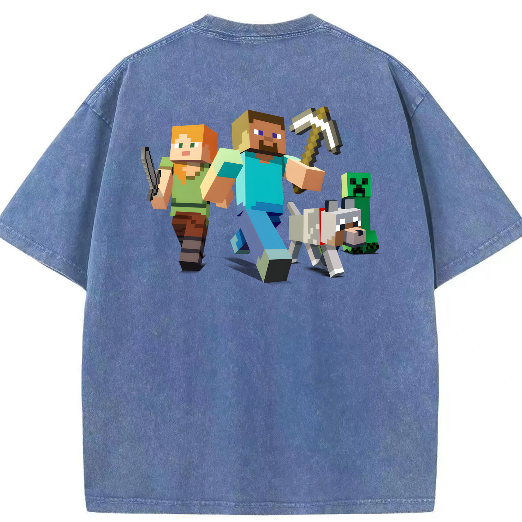 （画像用） マインクラフト ブロックの世界 Minecraft MC Block world 綿100% ヴィンテージ風 半袖Tシャツ（背面プリント）
