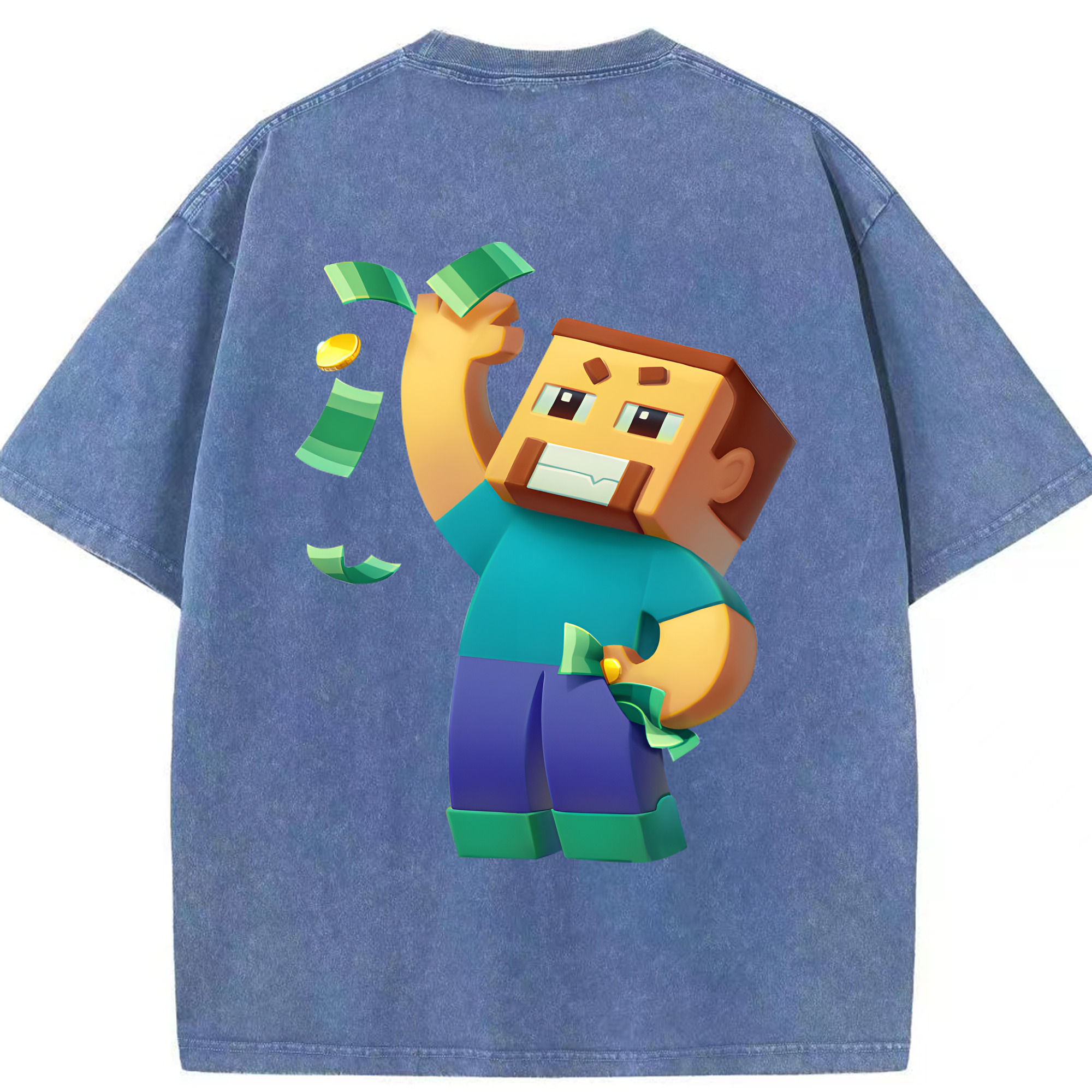 （画像用） マインクラフト ブロックの世界 Minecraft MC Block world 綿100% ヴィンテージ風 半袖Tシャツ（背面プリント）